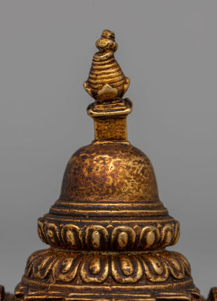 Traditional Tibetan Stupa Sculpture | Compact Symbol of Enlightenment for Desk or Altar