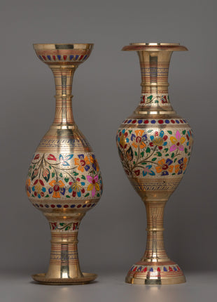 Decorative Brass Vases with Acrylic Floral Design |  Elegant Home Decoration