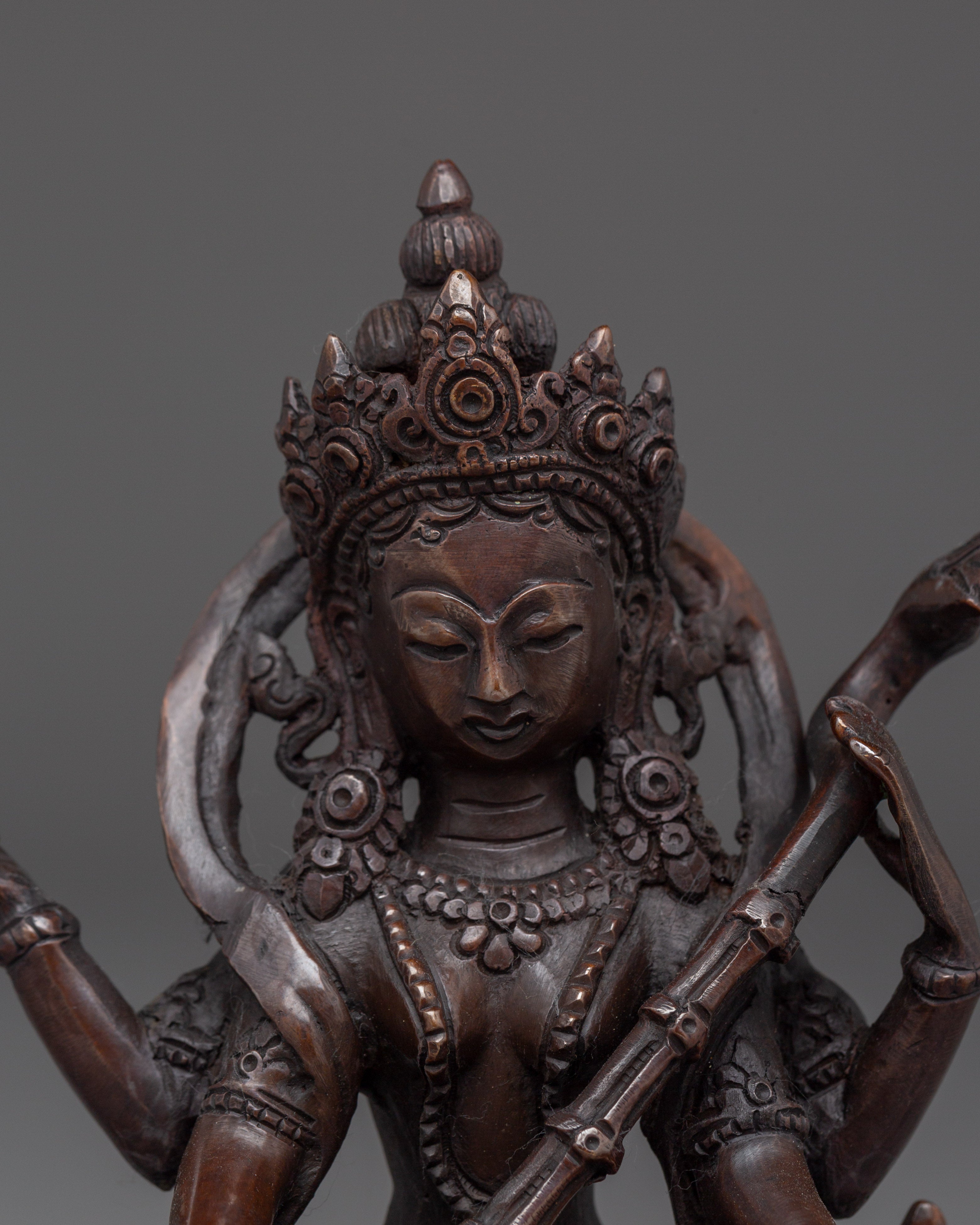 Saraswati Copper Sculpture of the Goddess of Wisdom | Divine Blessings for your Space