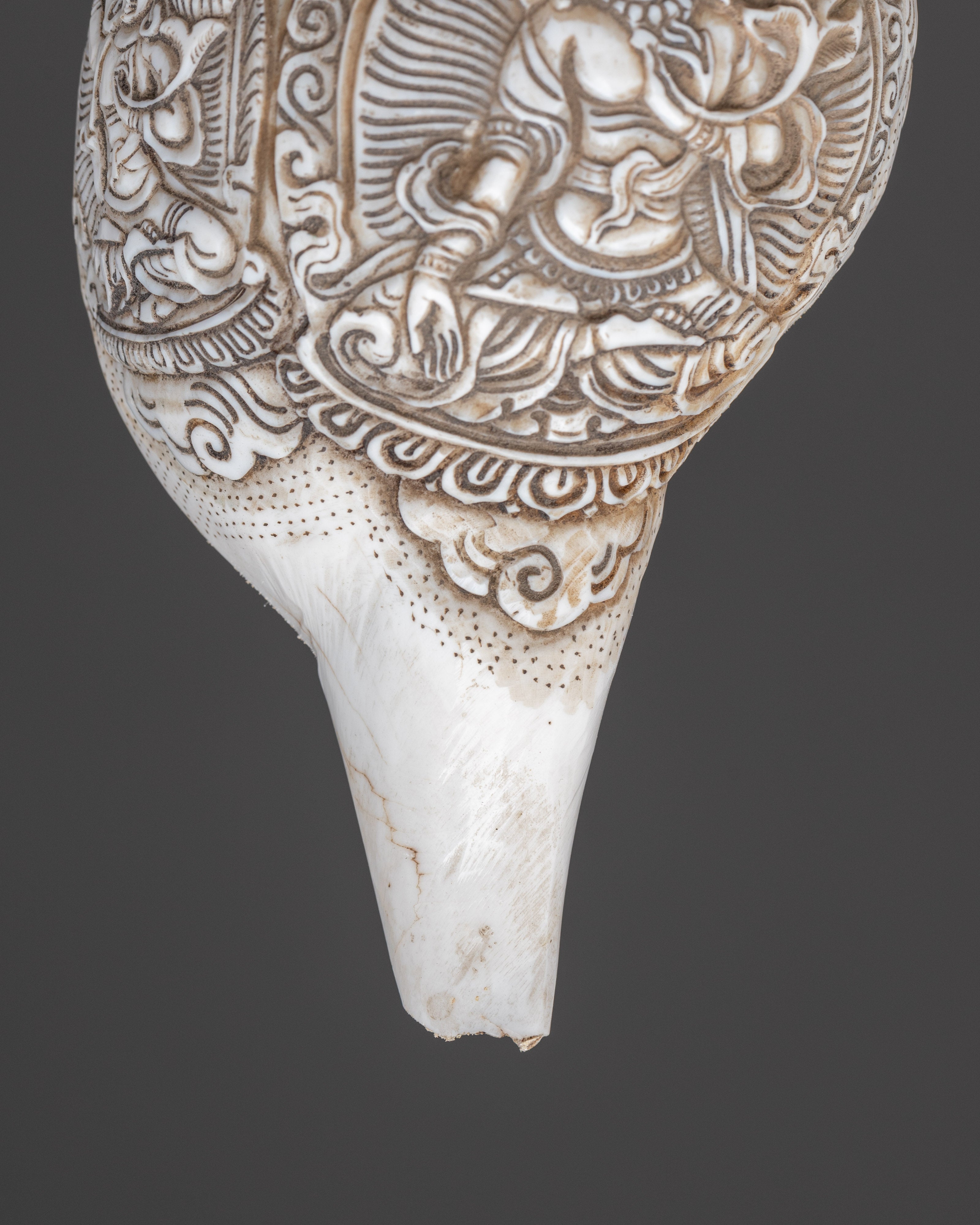 Hand carved Avalokiteshvara Design Conch Shell | Sacred Buddhist Spiritual Artifact
