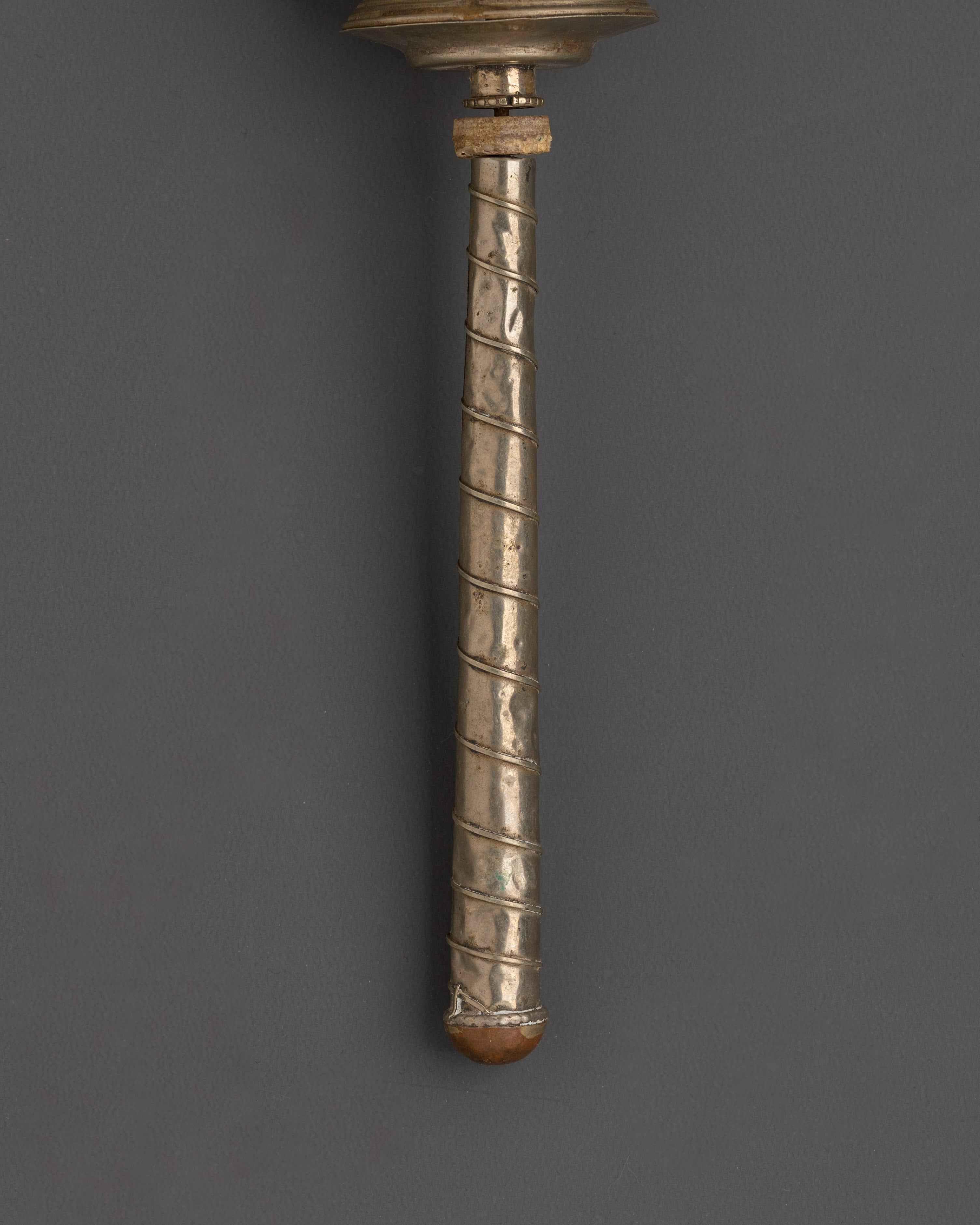 Buddhist Handheld Prayer Wheel | White Metal Prayer Wheel with Turquoise & Coral