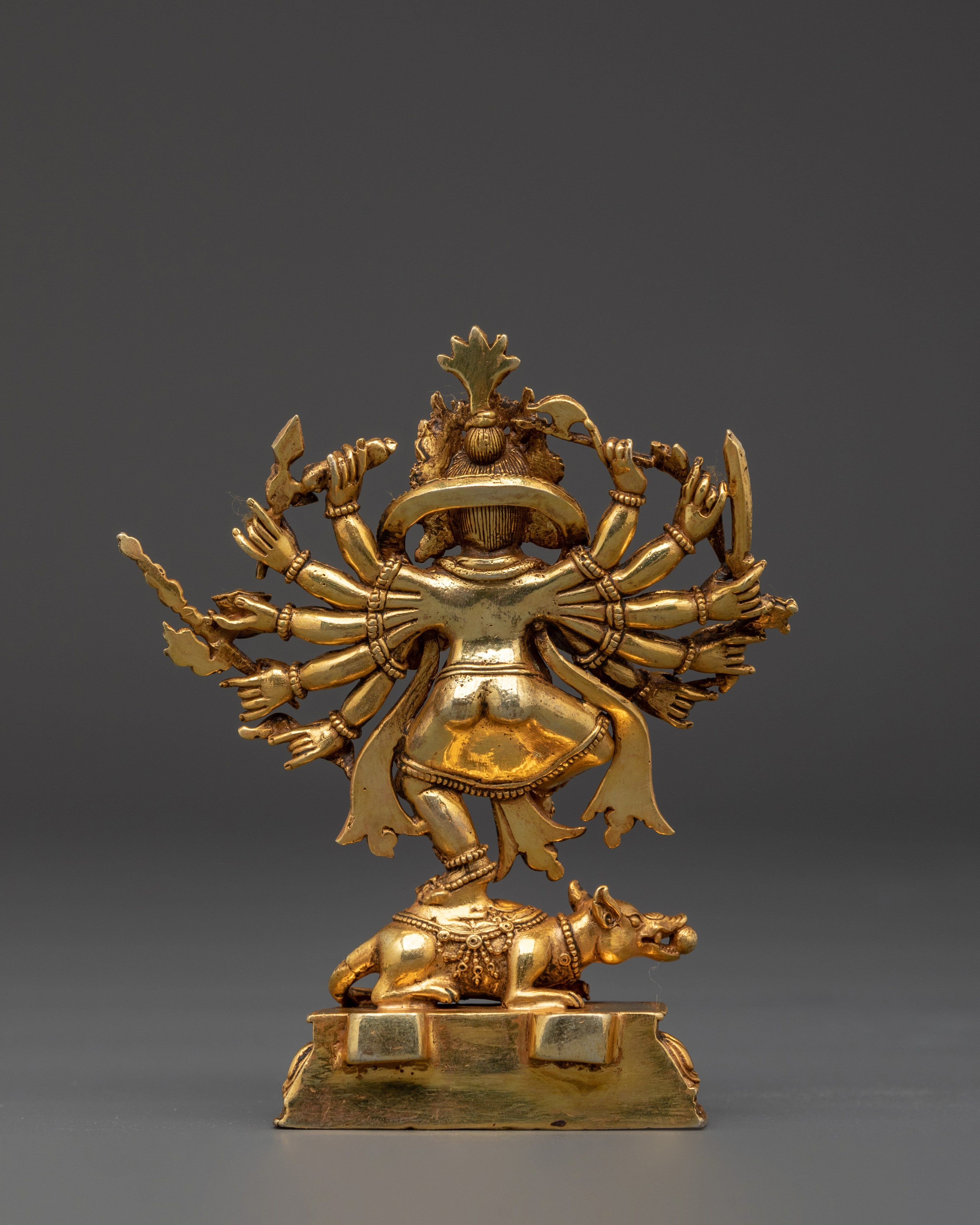 12-Armed Ganesh Gold-Plated Copper Statue | Hindu Deity of Power & Protection