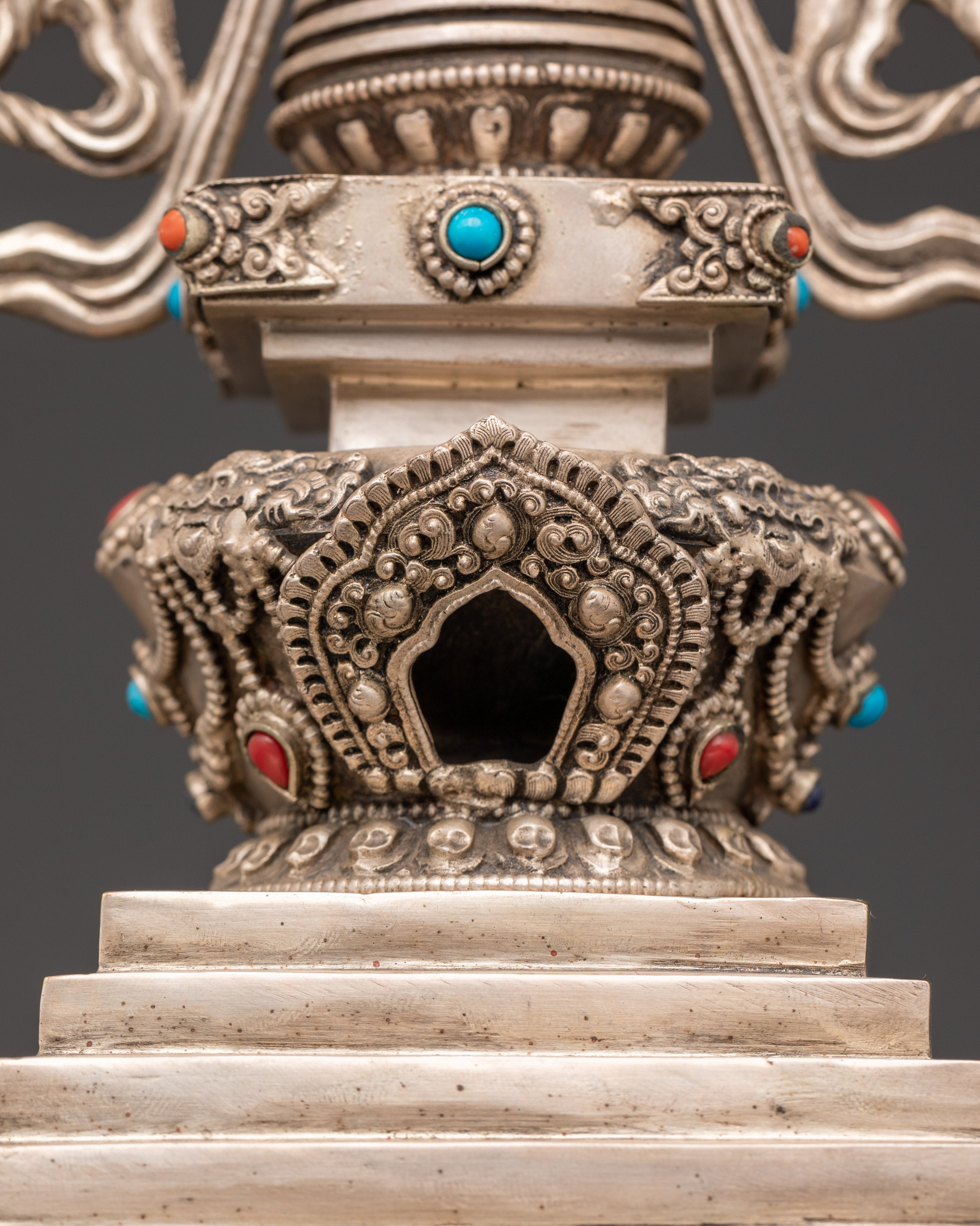 Copper Stupa with Silver Plating | Spiritual Home Decor
