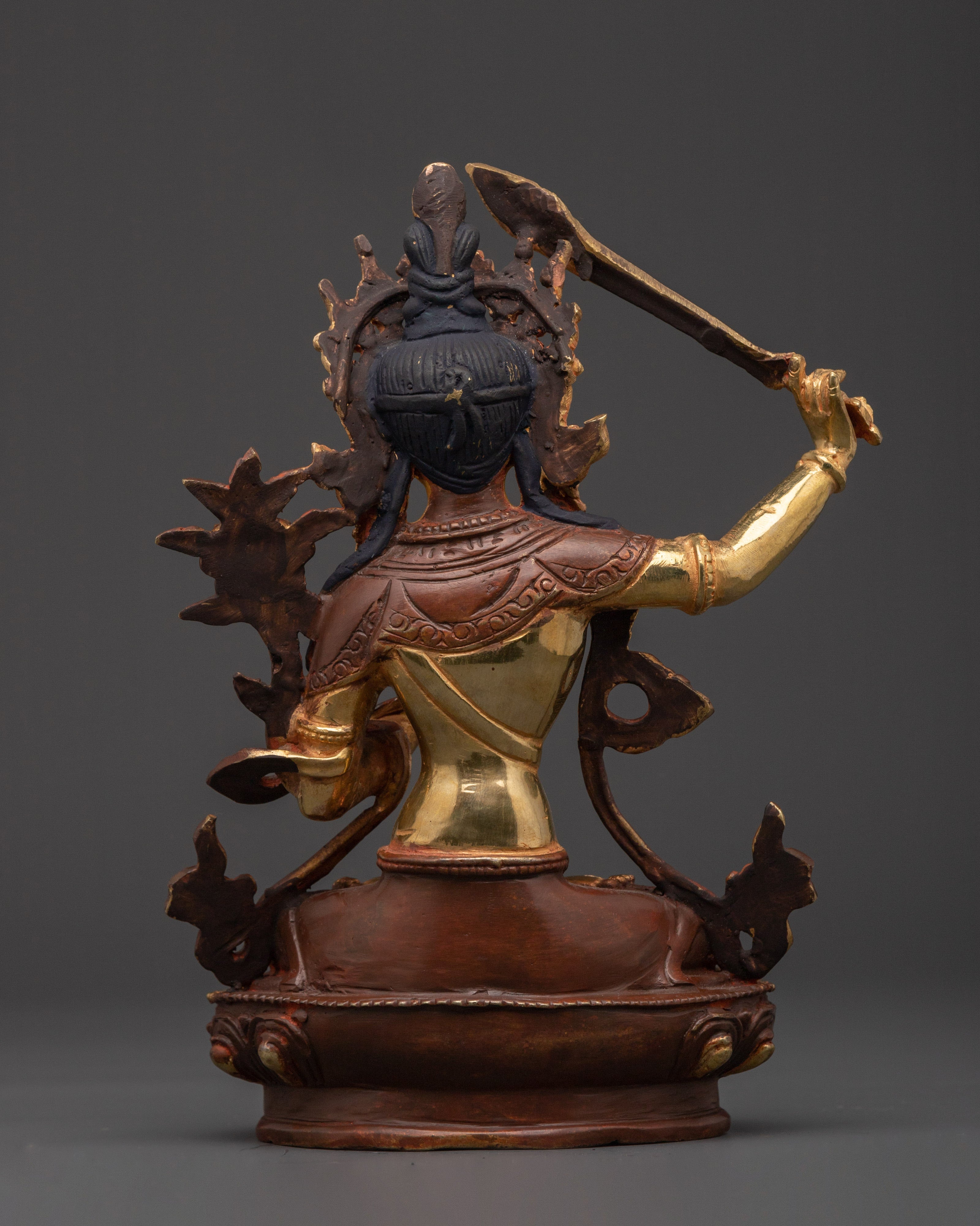 Gold Plated Manjushri Statue | Buddhist Wisdom Figurine