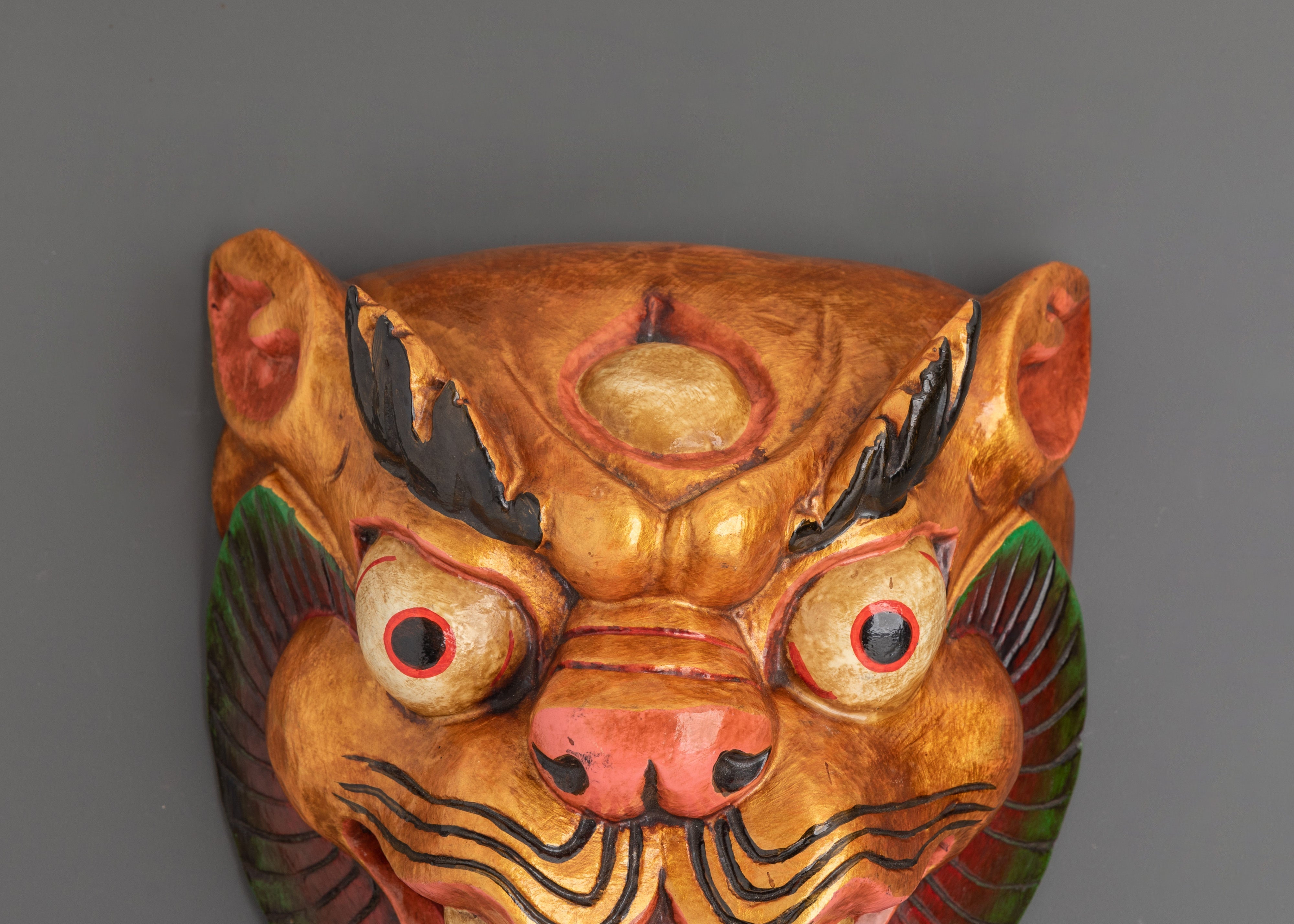 Tibetan Style Wooden Mask Wall Hanging | Buddhist Spiritual Protector Home Decor