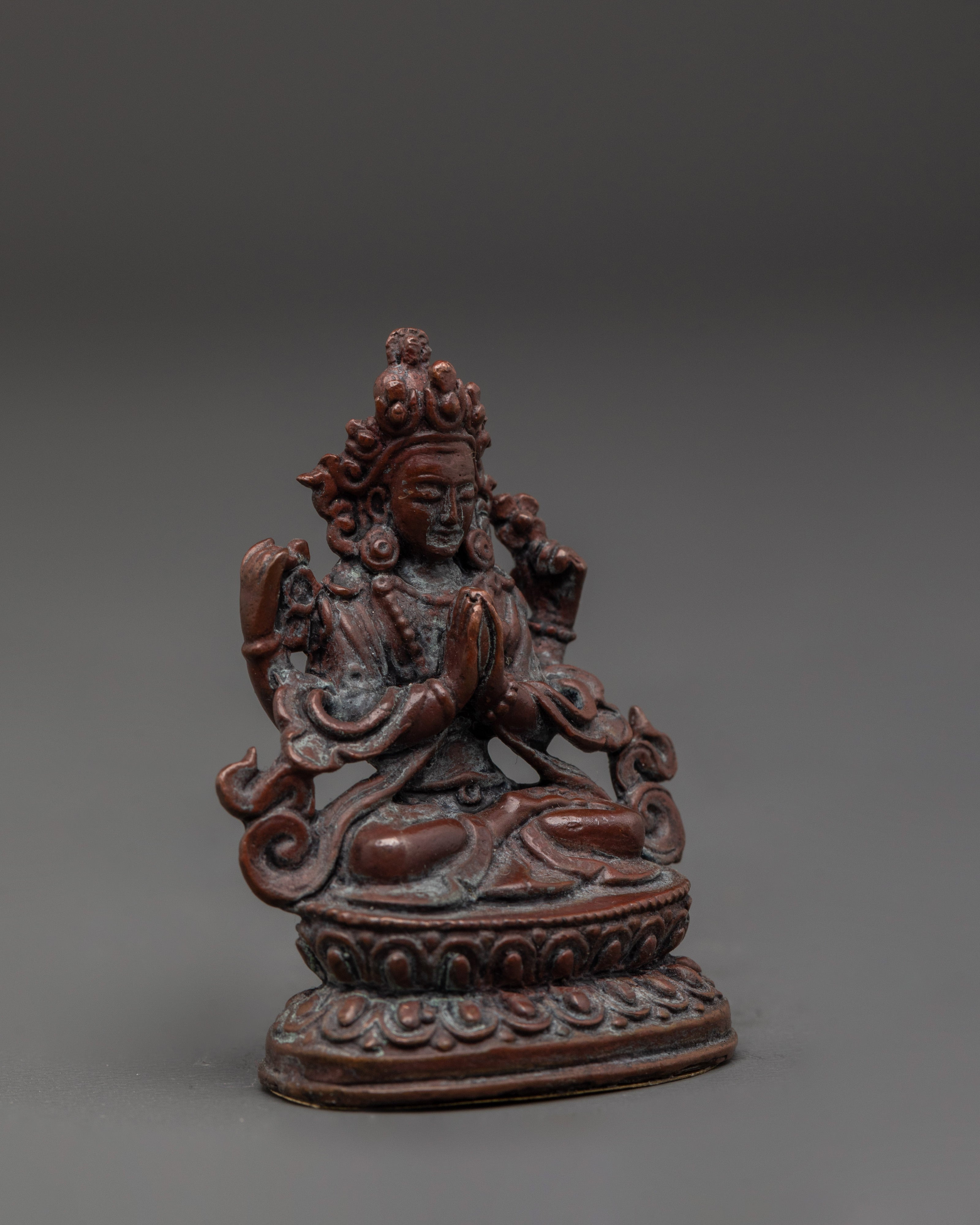 Compassionate Buddha Chenrezig Statue | Oxidized Copper Bodhisattva Sculpture