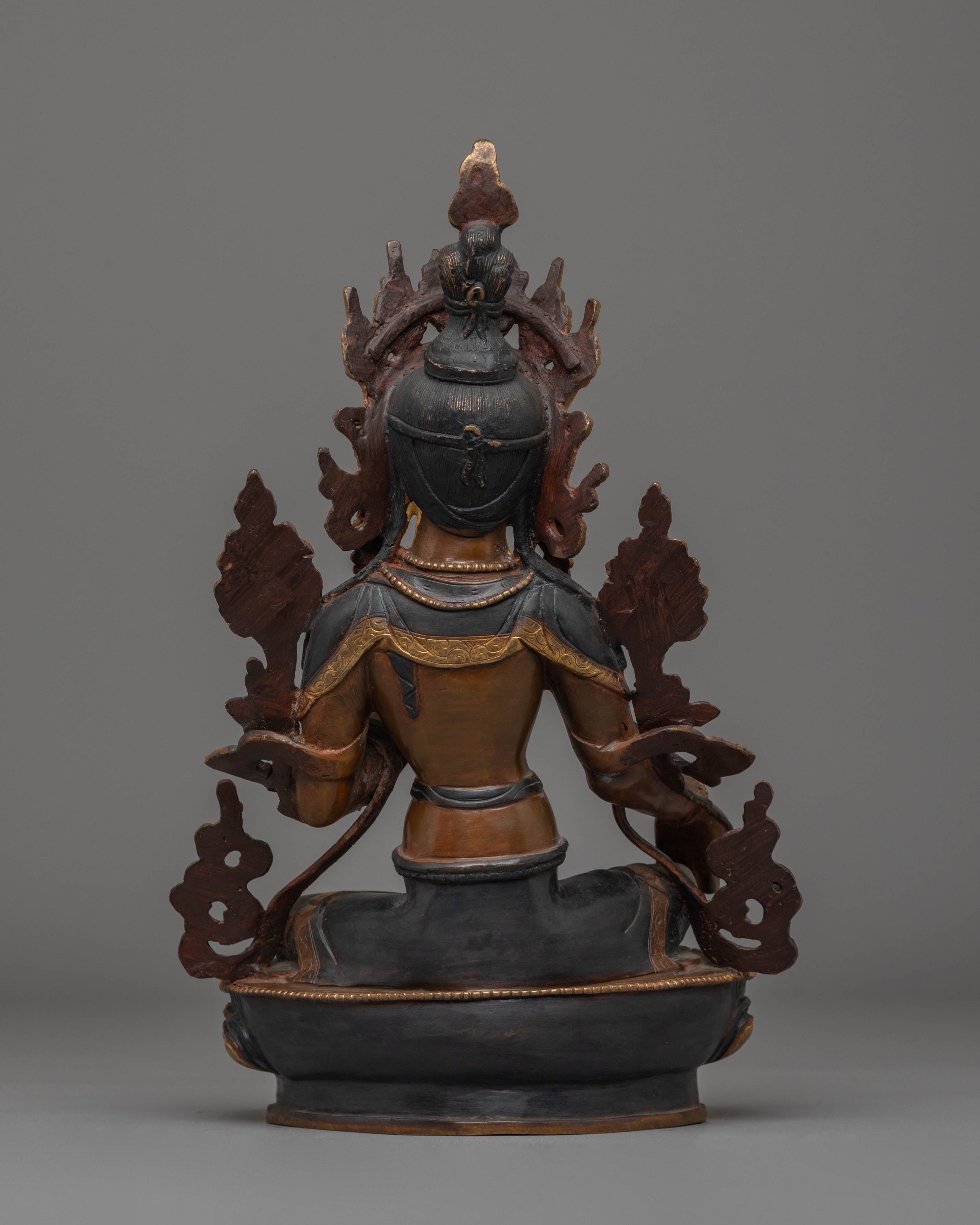 Green Tara Copper Handmade Statue | 24K Gold Plated Tibetan Goddess Art