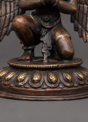 Oxidized Copper Garuda Bird Deity Statue