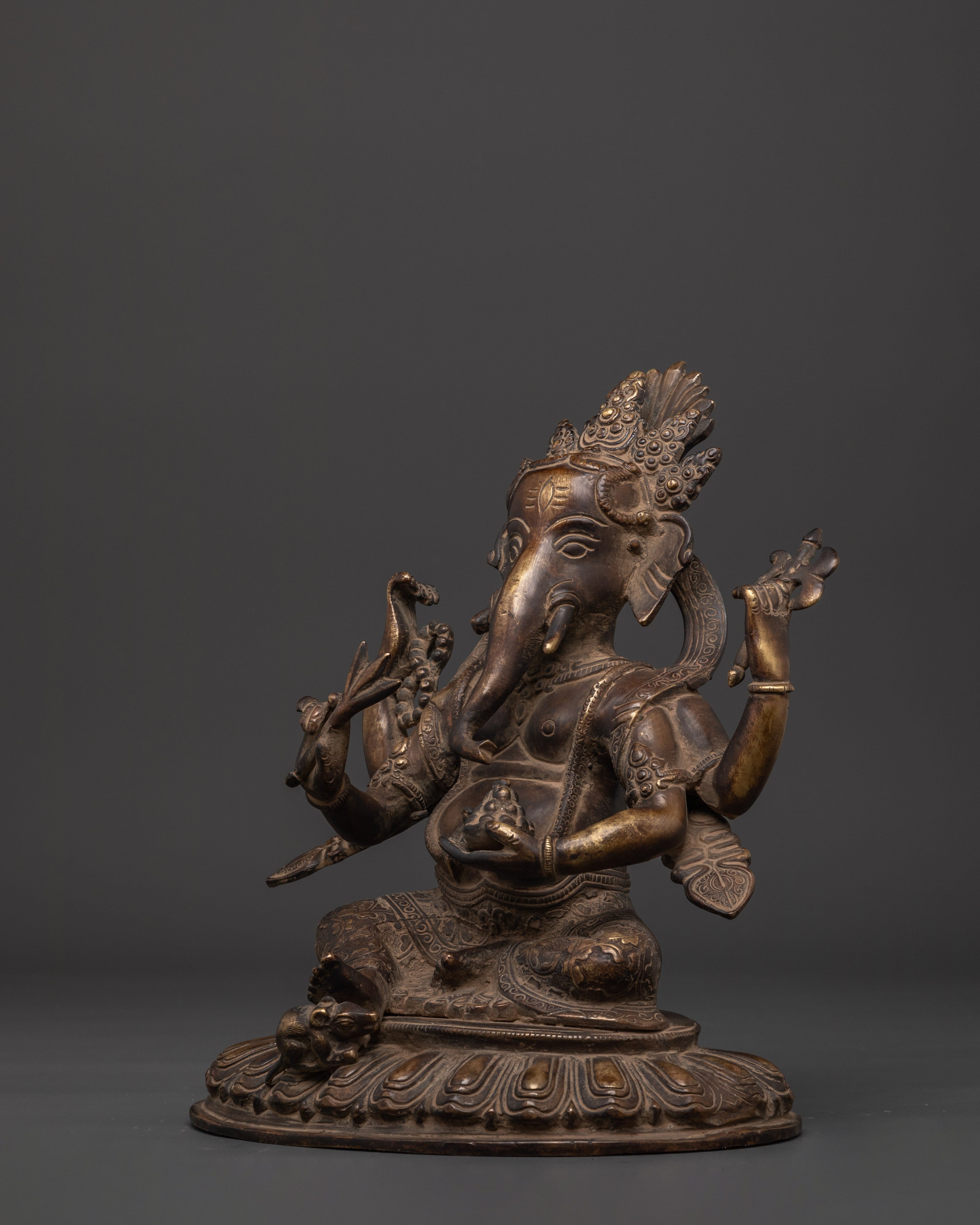 Sacred Ganesh Sculpture | Handcrafted Oxidized Brass Ganesha Statue