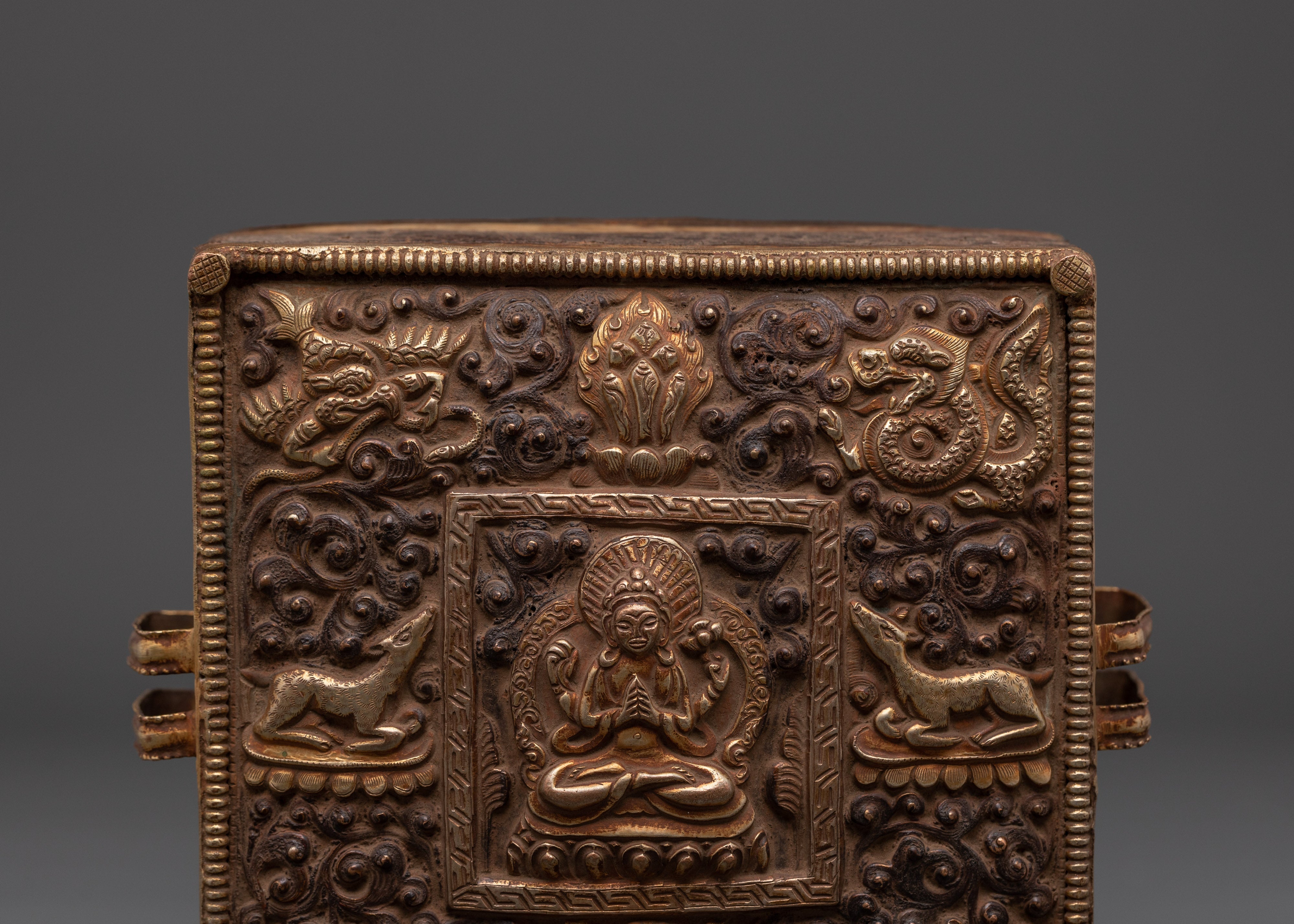 Sacred Amulet Ghau Box | Handcrafted Copper & Gold Plated Tibetan Artifact