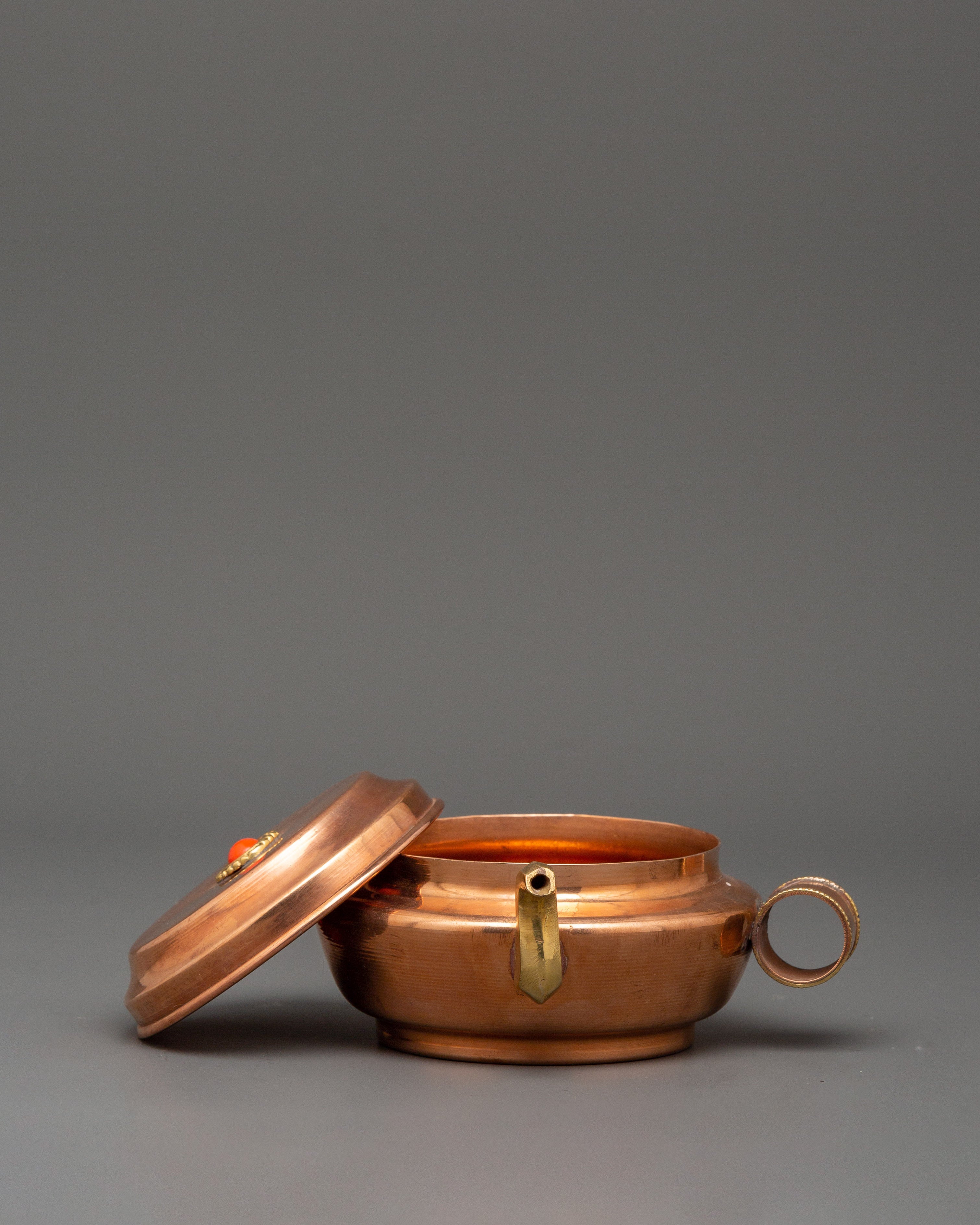 Tibetan Water Offering Set | Copper Plate & Pot for Rituals