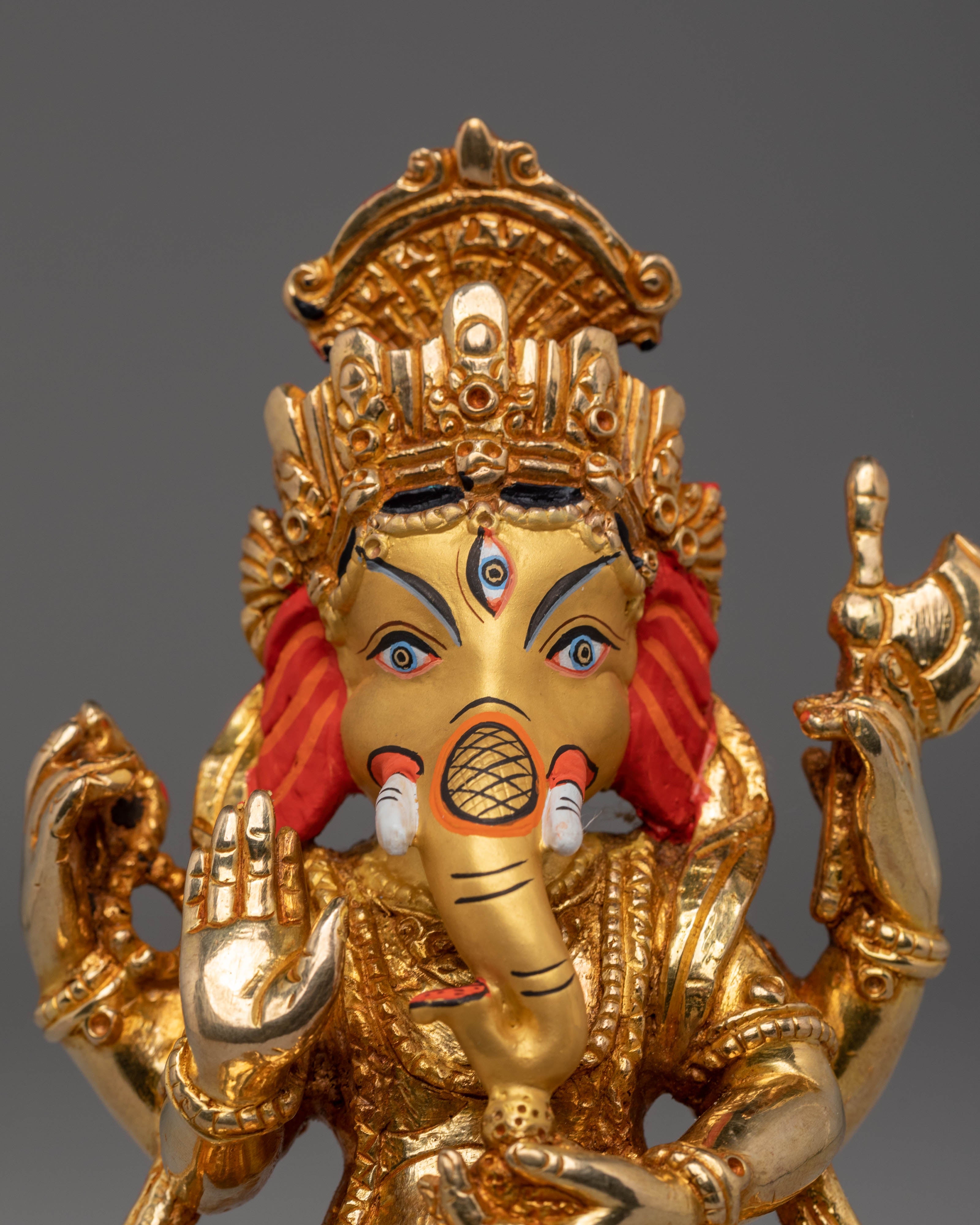 Lord Ganesha Statue for Altars | Gold Plated Copper Figurine