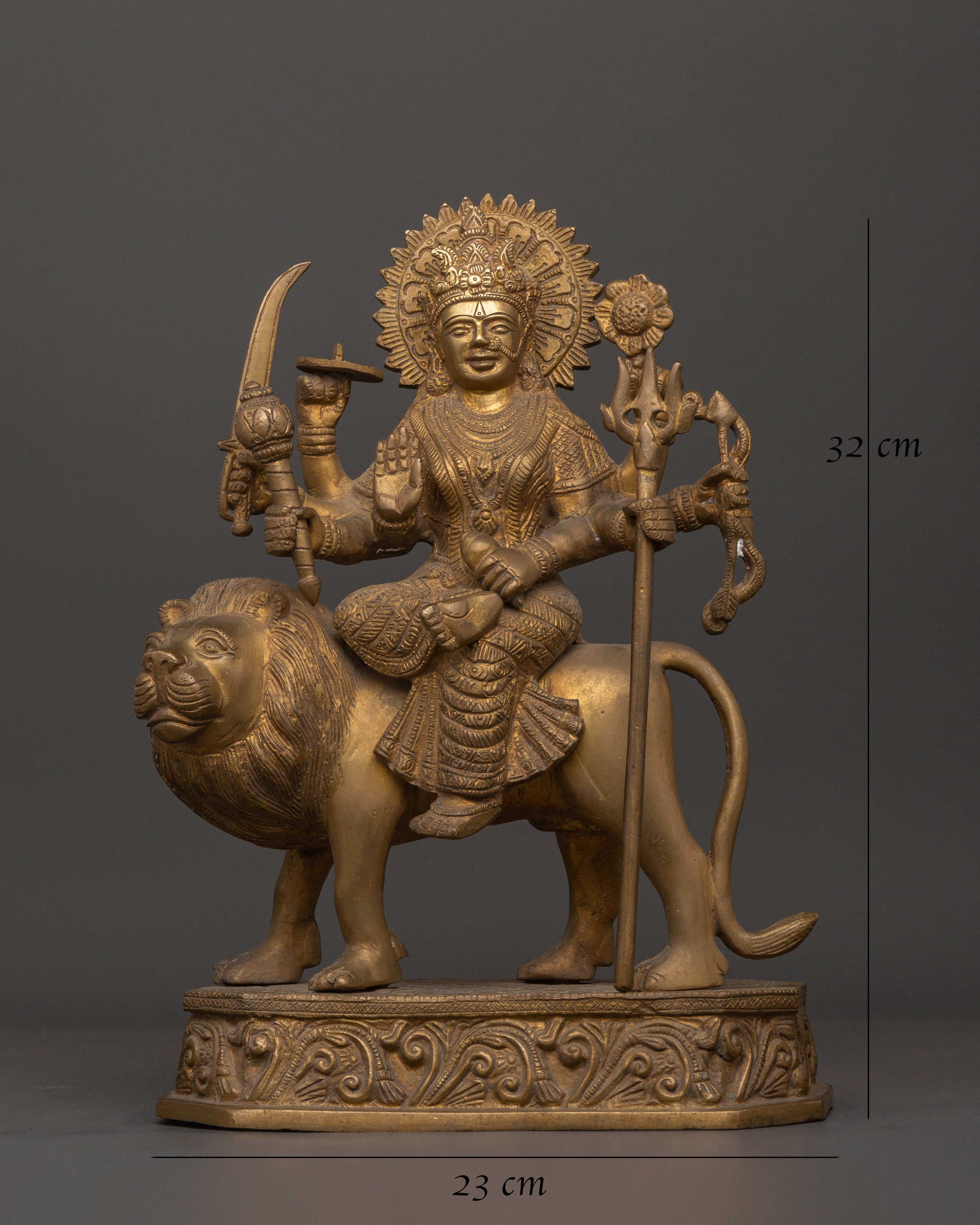 Mighty Goddess Durga Brass Statue | Hindu Deity on Lion