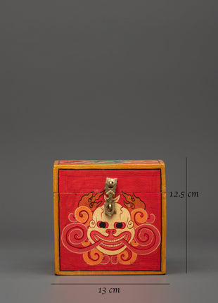 Tibetan box featuring a wrathful deity face | Altar Decor for Protection