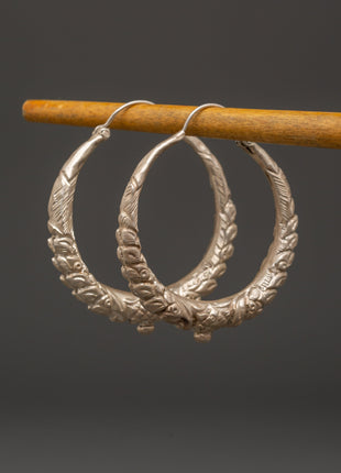 Handcrafted Tibetan Hoop Earrings Set | Traditional Silver Earrings