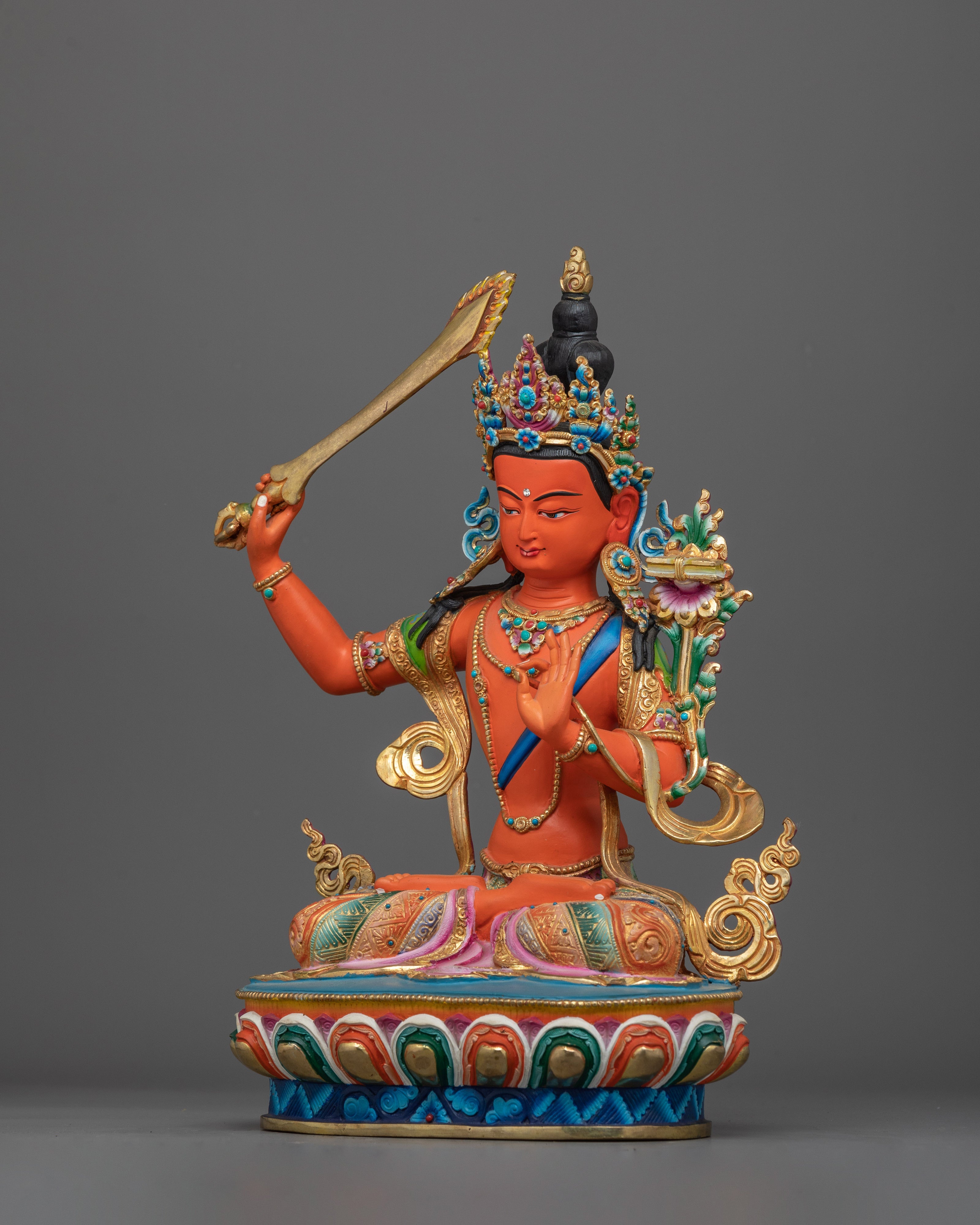 Tranquil Manjushri Holding the Flaming Sword of Wisdom | Sacred Dharma Buddha