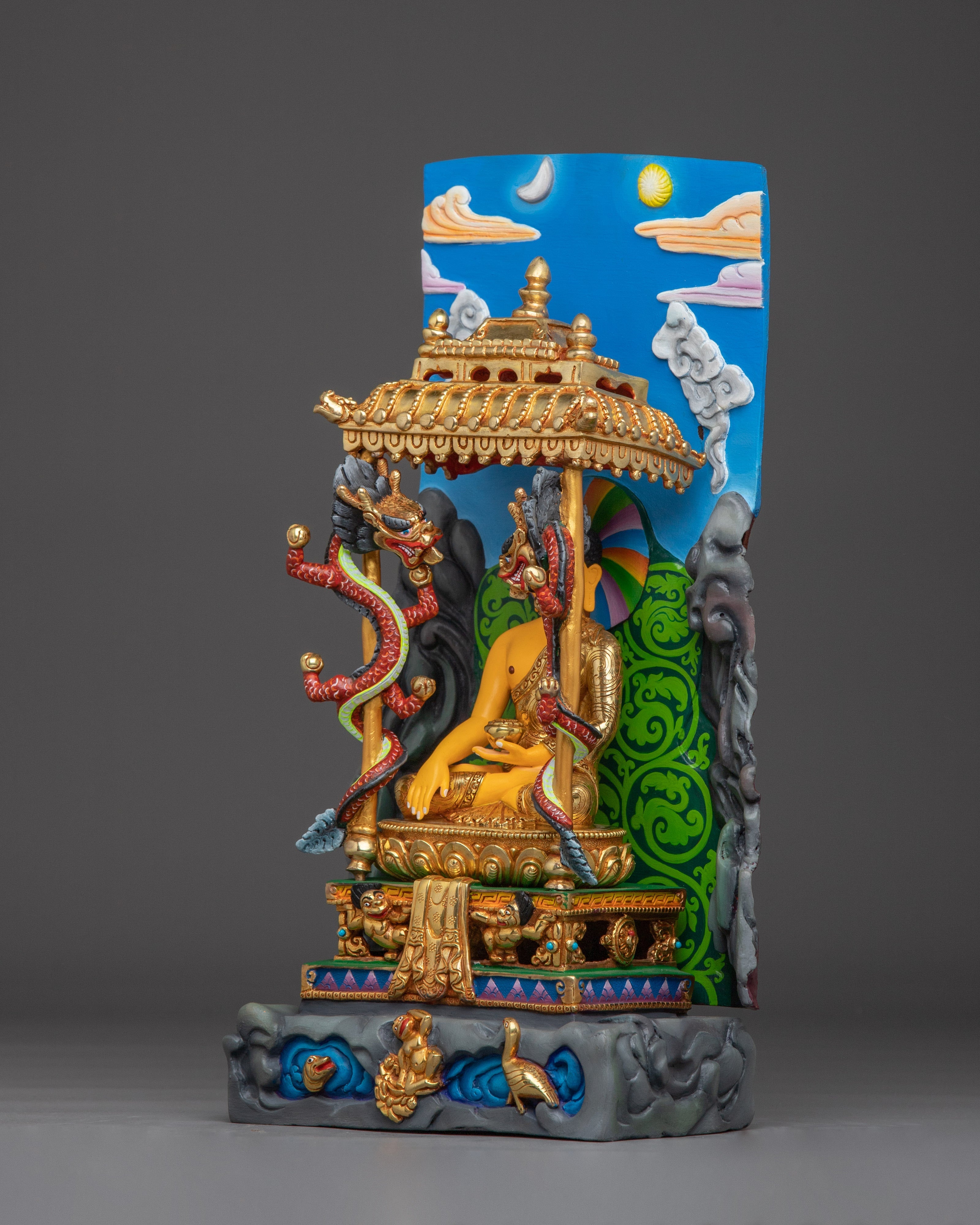 Handmade shakyamuni Buddha With Throne | Statue for Altar & Meditation