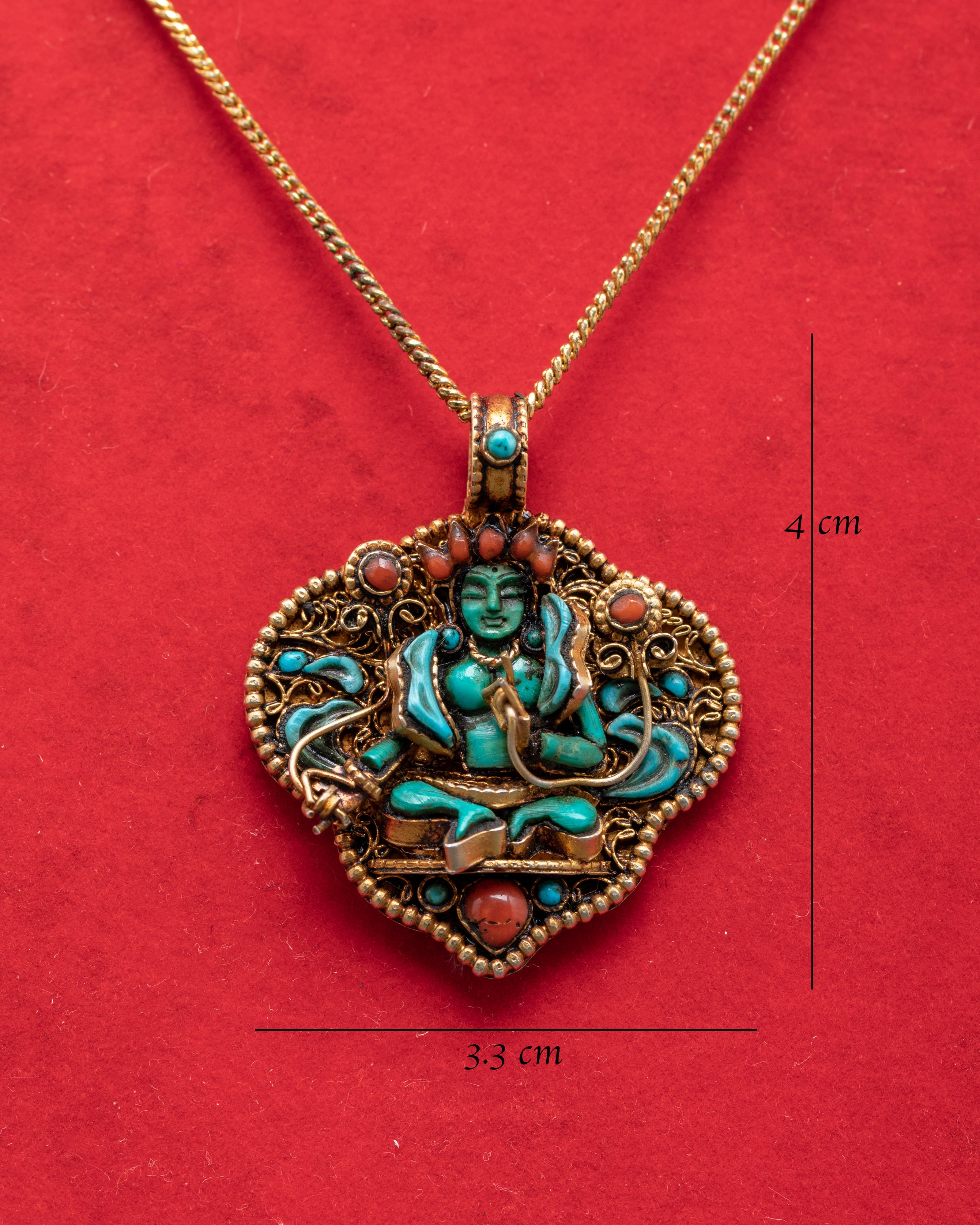 Handmade Turquoise Green Tara Locket | Unique Silver and Gold Pendant