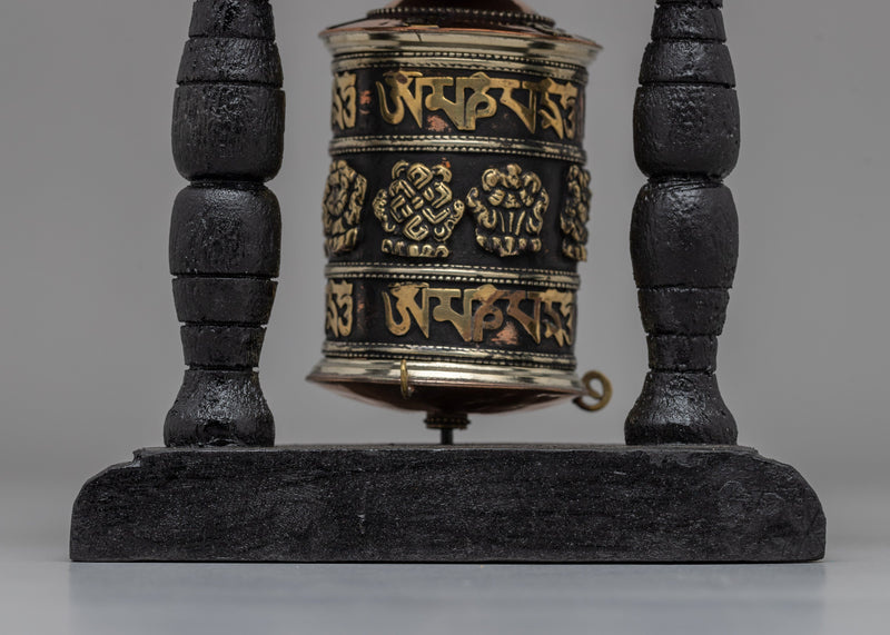 Tibetan Prayer Wheel with Intricate Mantra Design | Buddhist Spiritual Tool and Decor