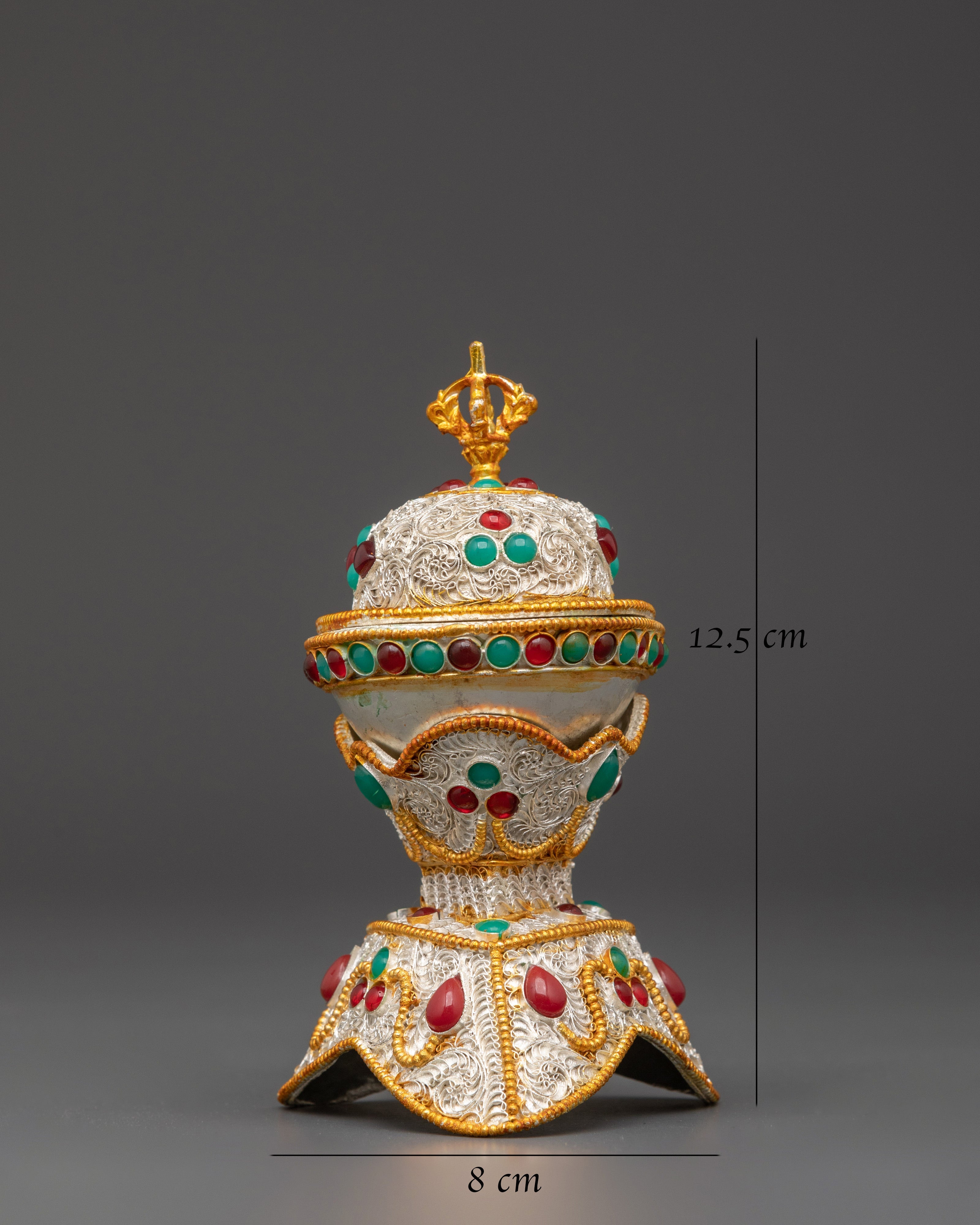 Silver and Gold Plated Kapala Set | Tibetan Ritual Tool for Altar