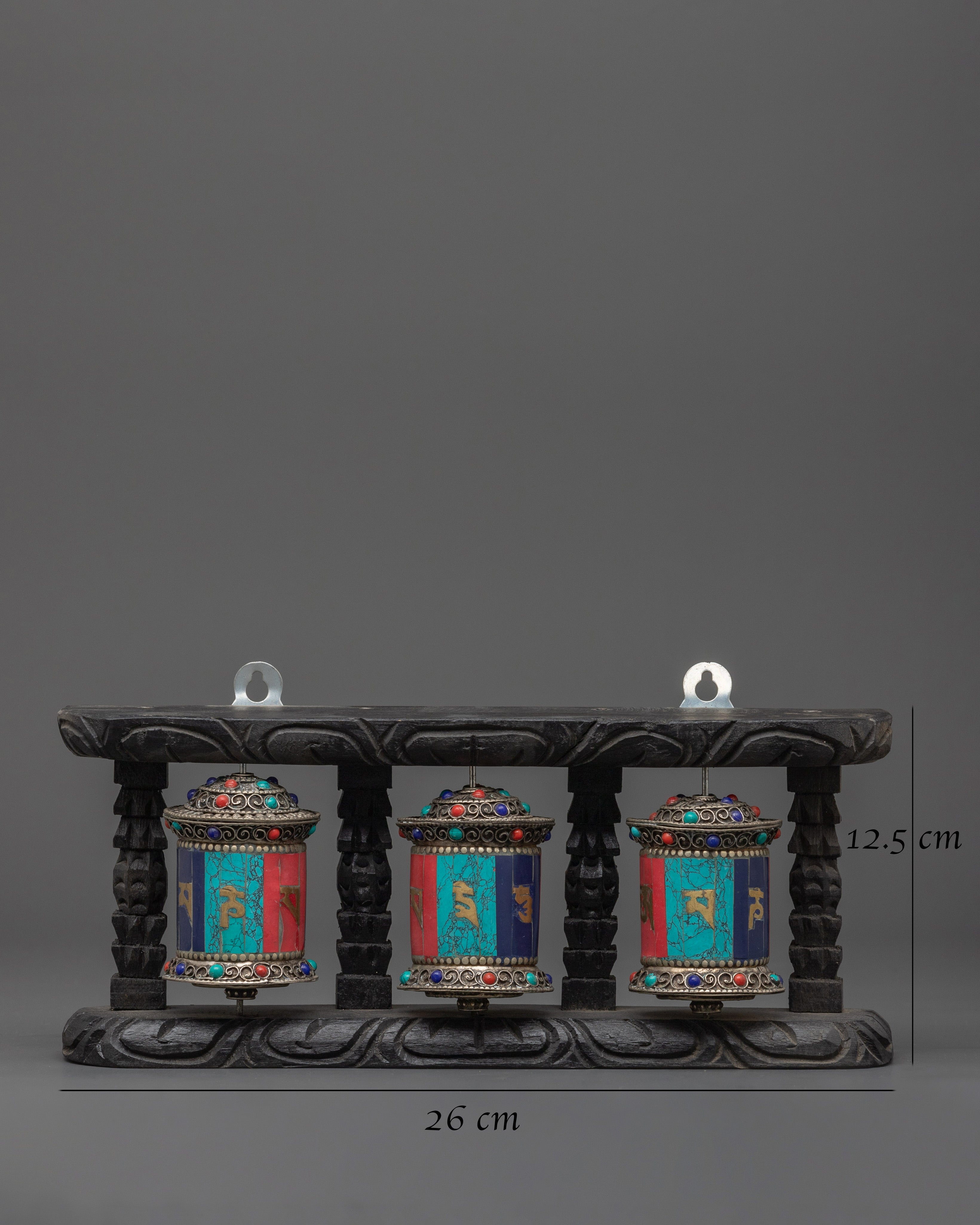 Tibetan Triple Prayer Wheel Set | Spiritual Buddhist Decor