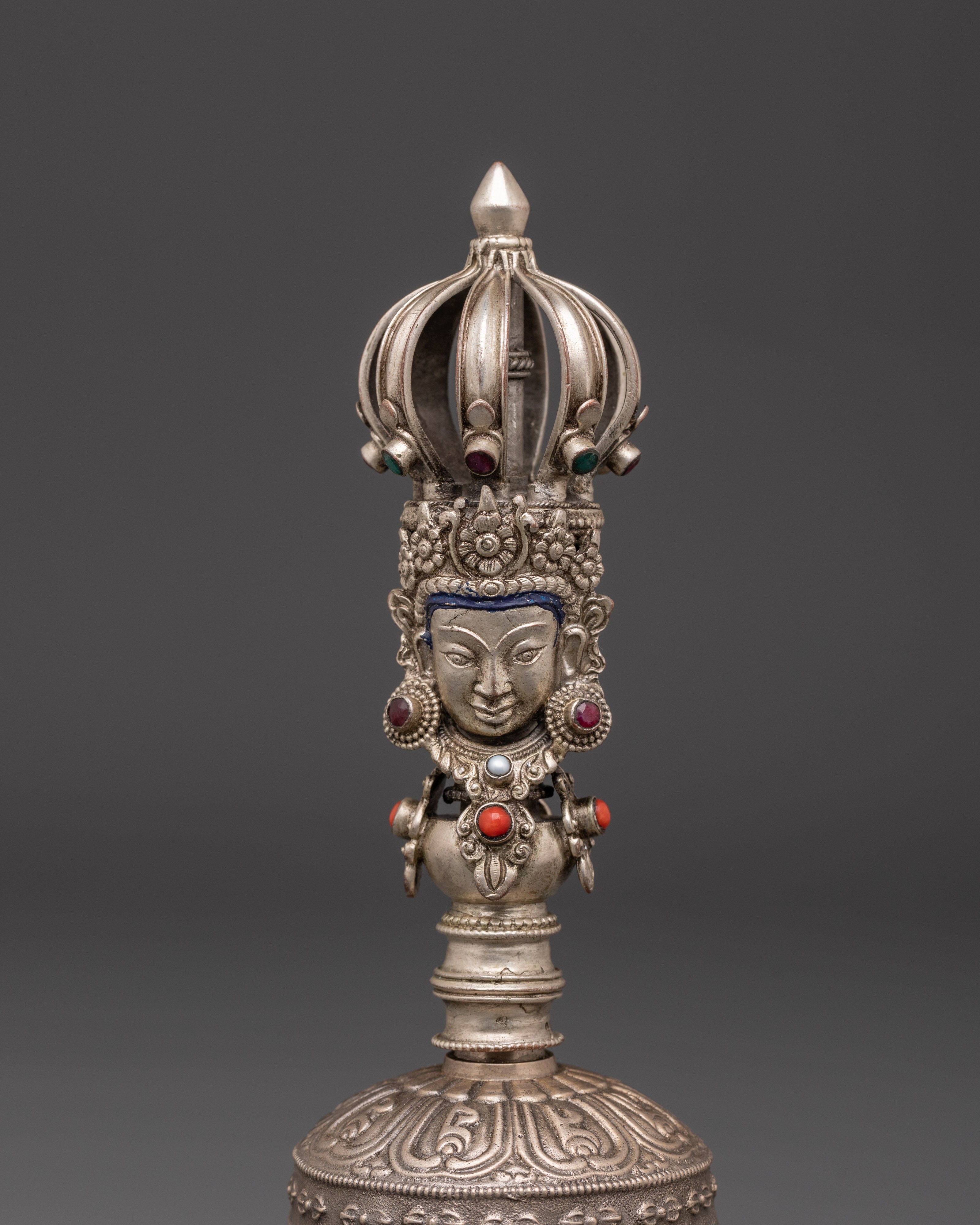 Bronze Bell And Vajra With Silver Handle | Tibetan Ritual Instruments for Spiritual Practice