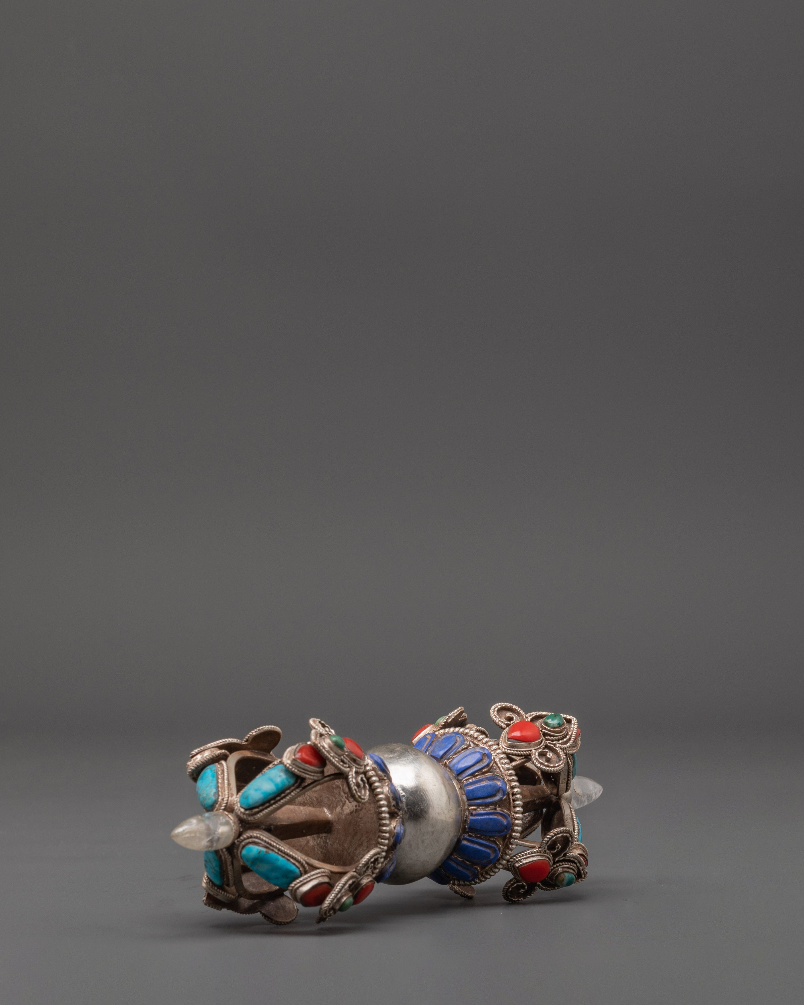 Handcrafted Vajra for Ritual Use | Silver Plated Vajra with Lapis Lazuli