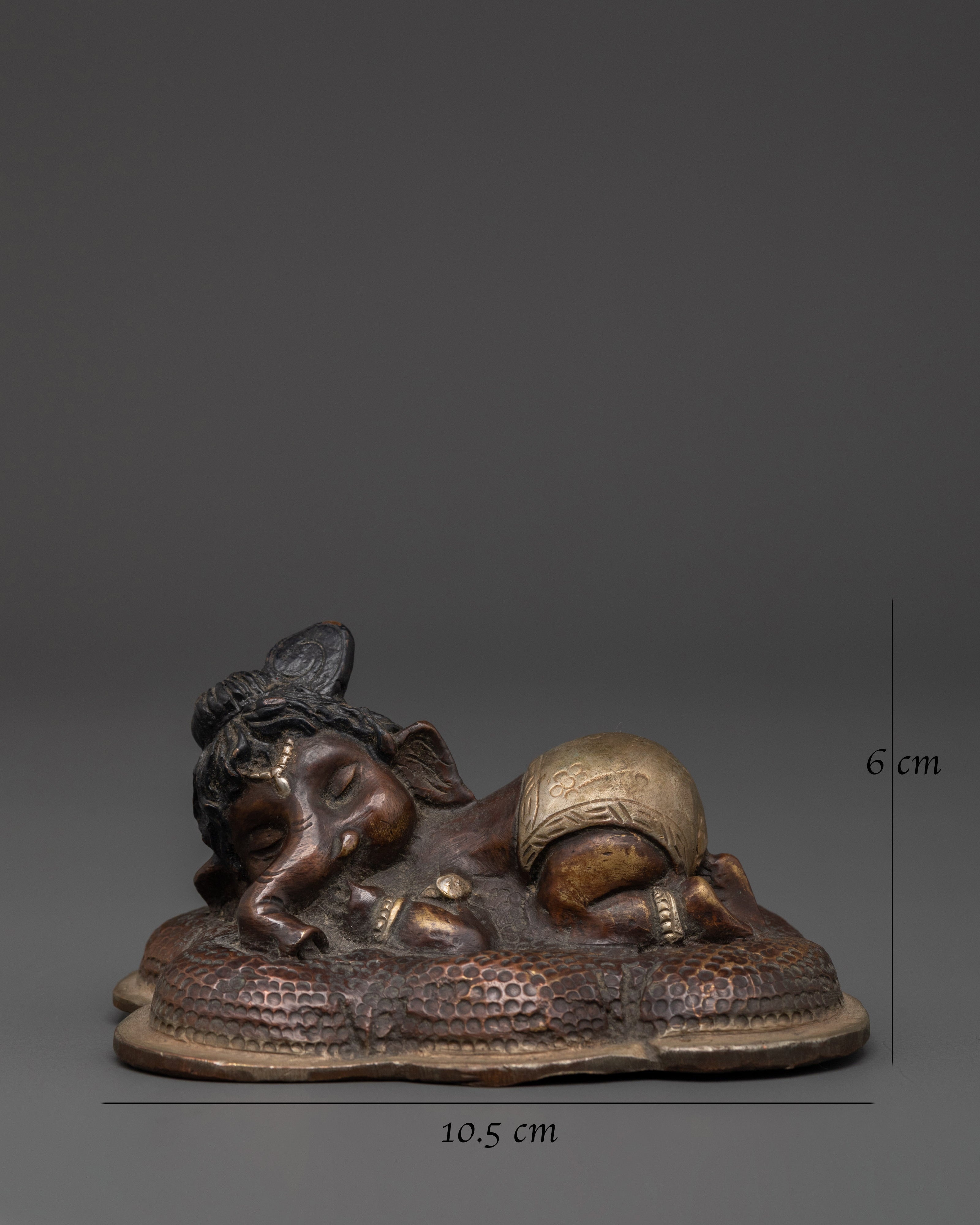 Handmade Oxidized Ganesh Statue in Copper | Sleeping Ganesha Idol for Home Decor