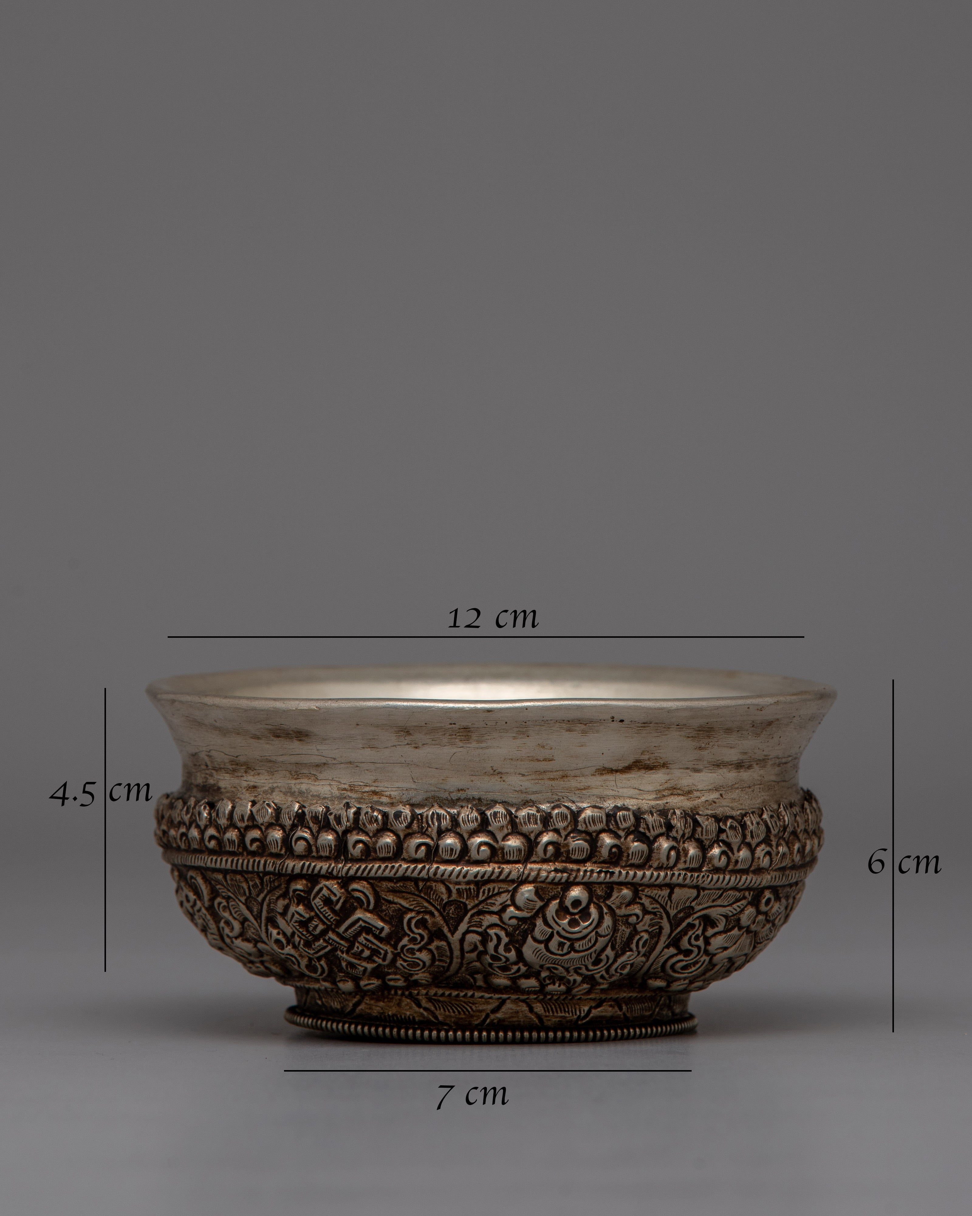 White metal Offering Bowl for Buddhist Altars | Sacred Meditation Gift