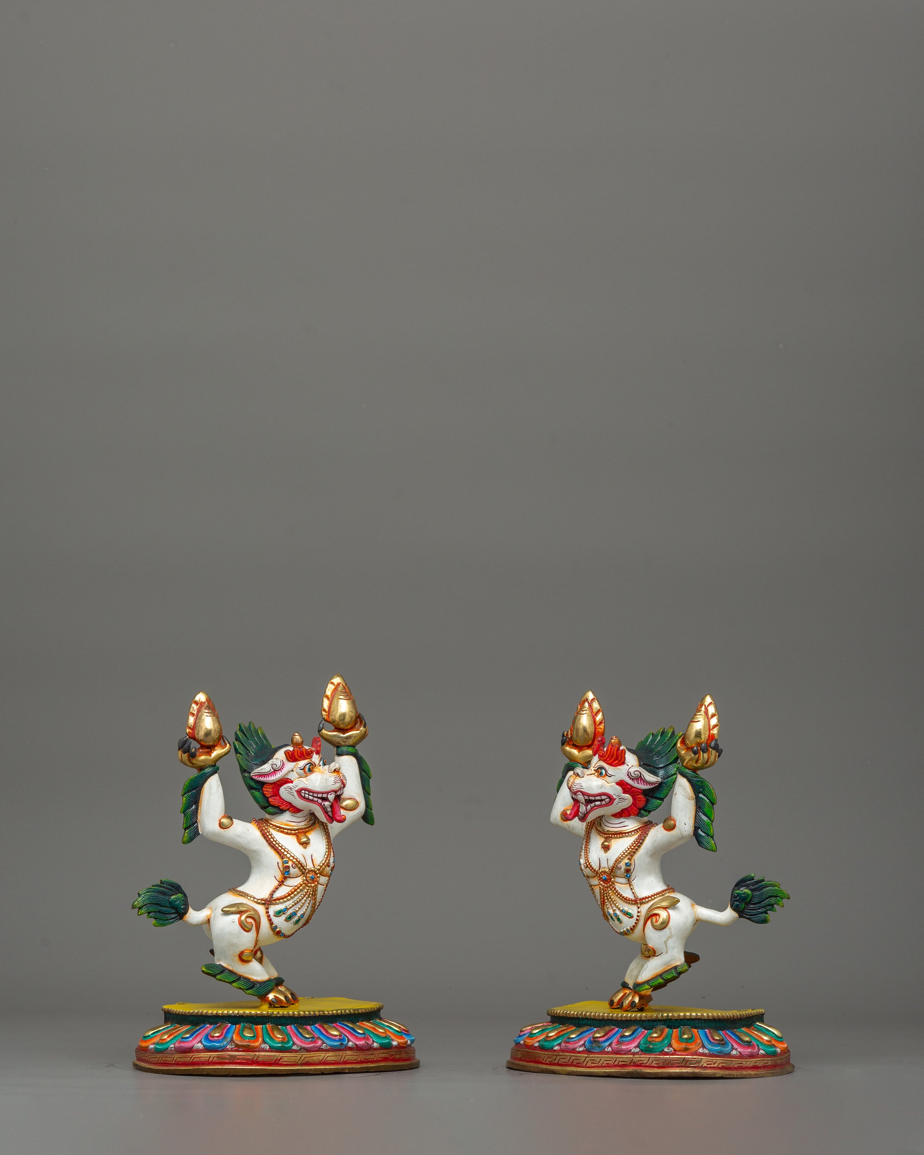 Gold-Plated Copper Foo Dog Lion Set | Guardian Statues for Shrines