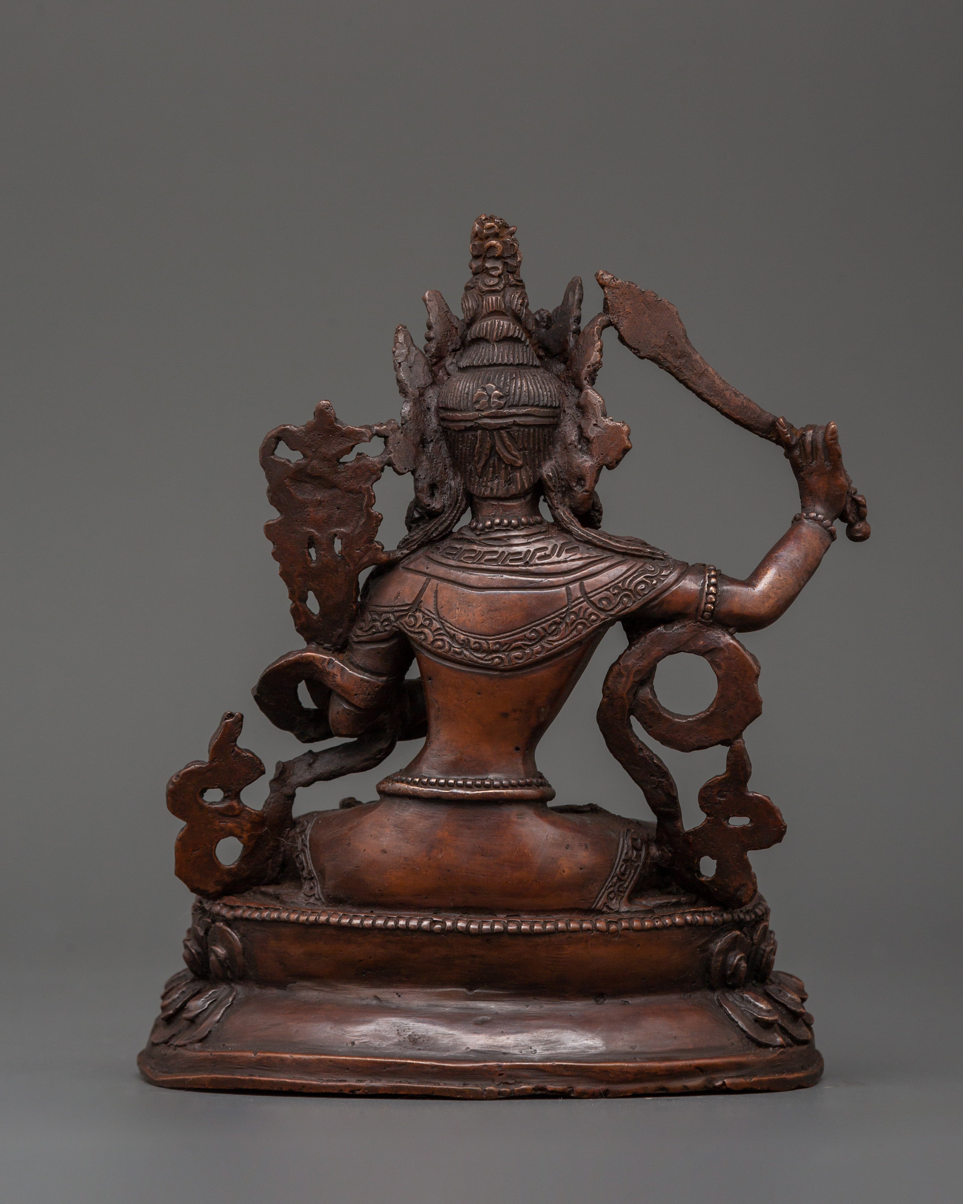Sacred Manjushri Sculpture | Oxidized Copper Buddhist Bodhisattva of Wisdom