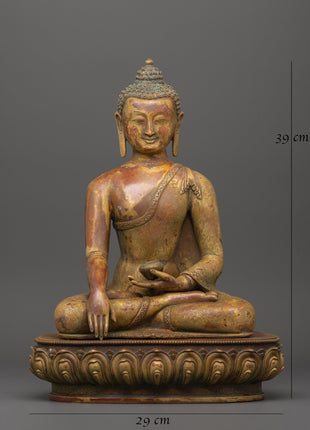 Tranquil Shakyamuni Buddha in Bhumisparsha Mudra | Gold-Plated Copper