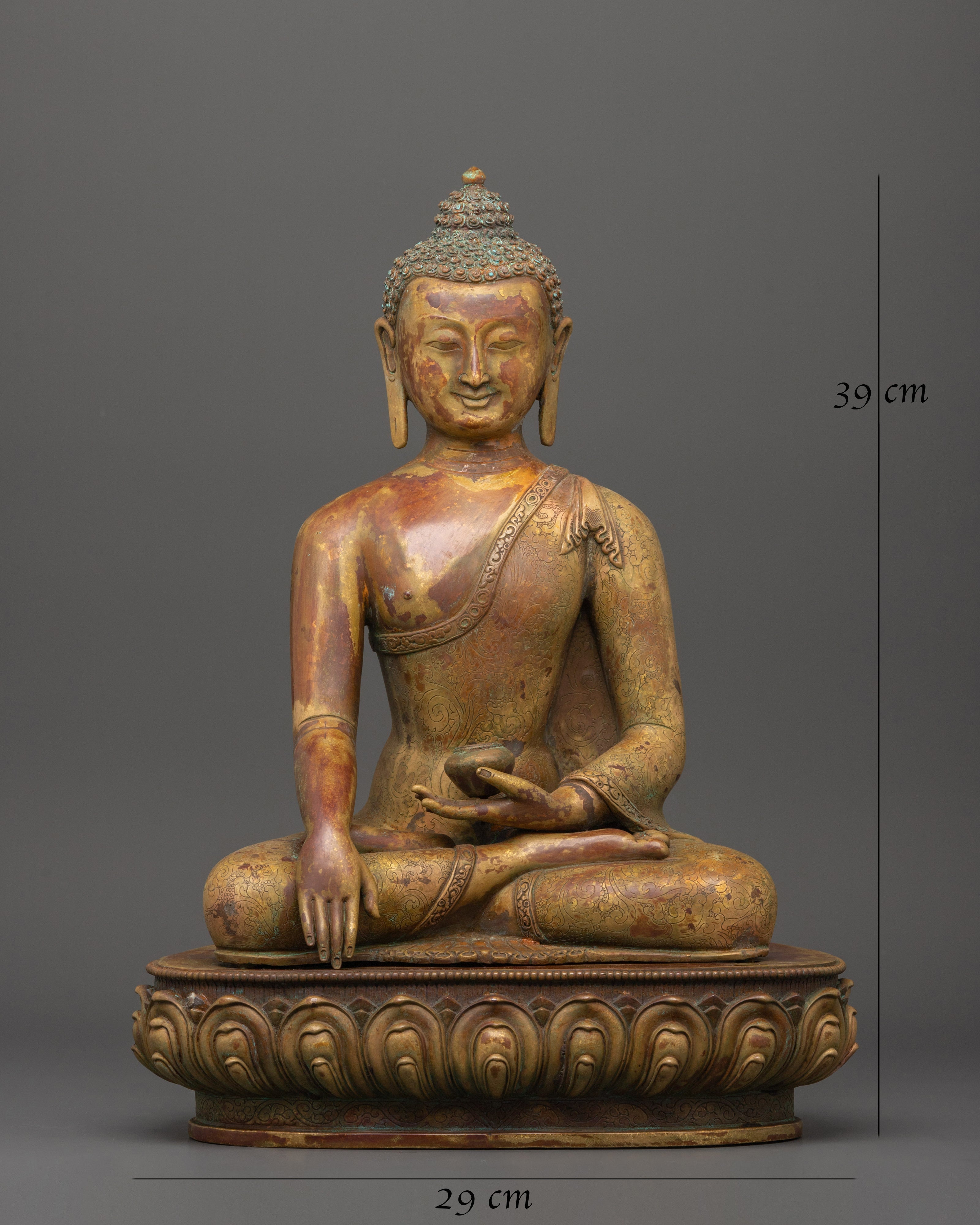 Tranquil Shakyamuni Buddha in Bhumisparsha Mudra | Gold-Plated Copper