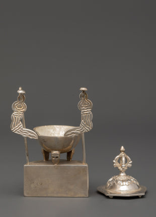 Silver Plated Brass Kapala Skull Cup | Sacred Tantric Tool for Buddhist Rituals
