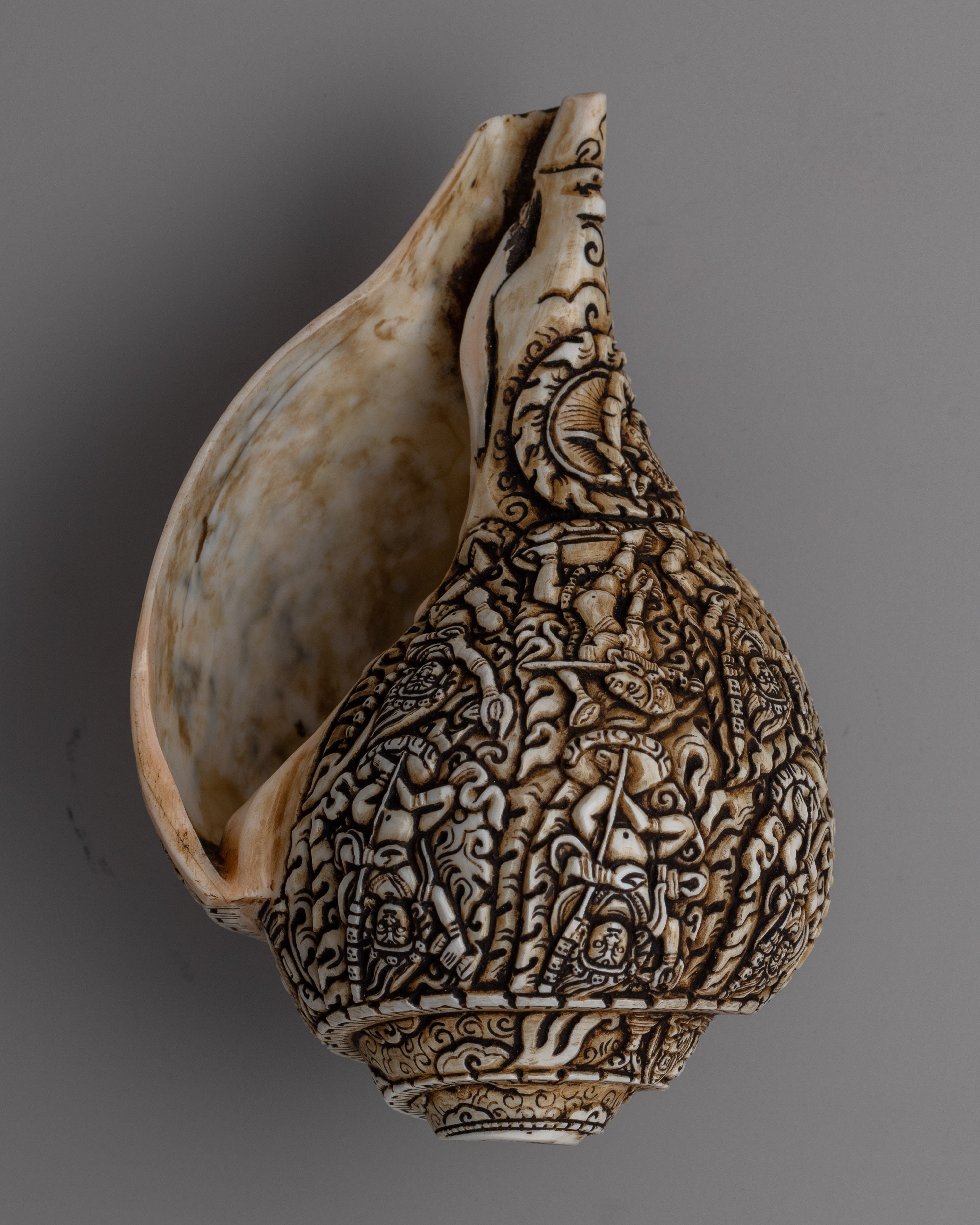 Intricately Carved Tibetan Conch Shell | Sacred Buddhist Sankha