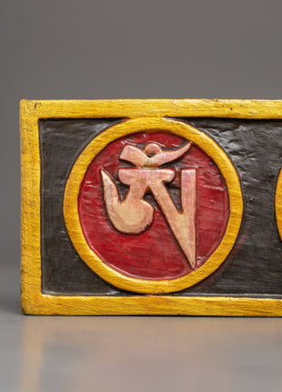 Tibetan Mantra Wall Hanging in Wood | Hand-Painted Sacred Art
