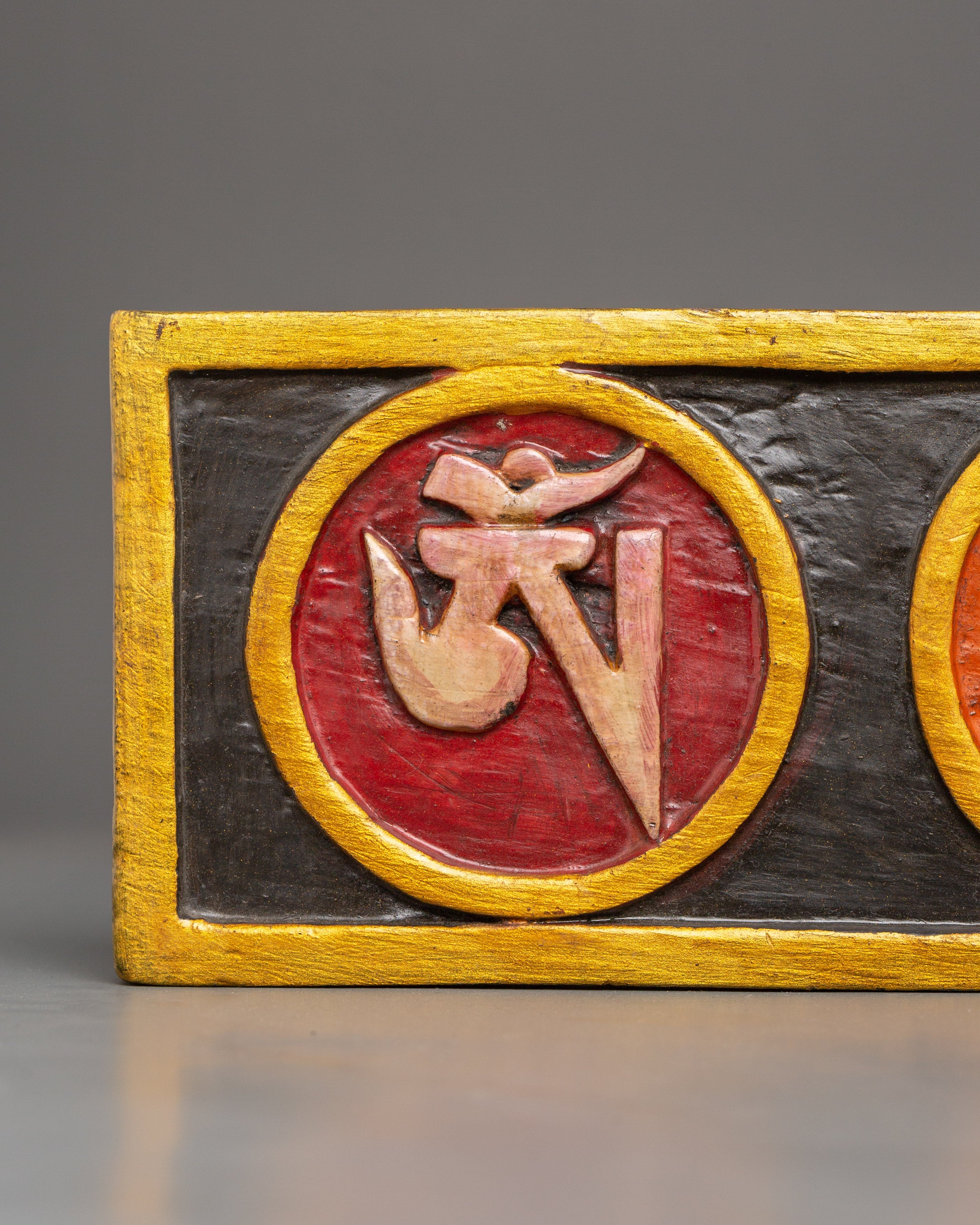 Tibetan Mantra Wall Hanging in Wood | Hand-Painted Sacred Art