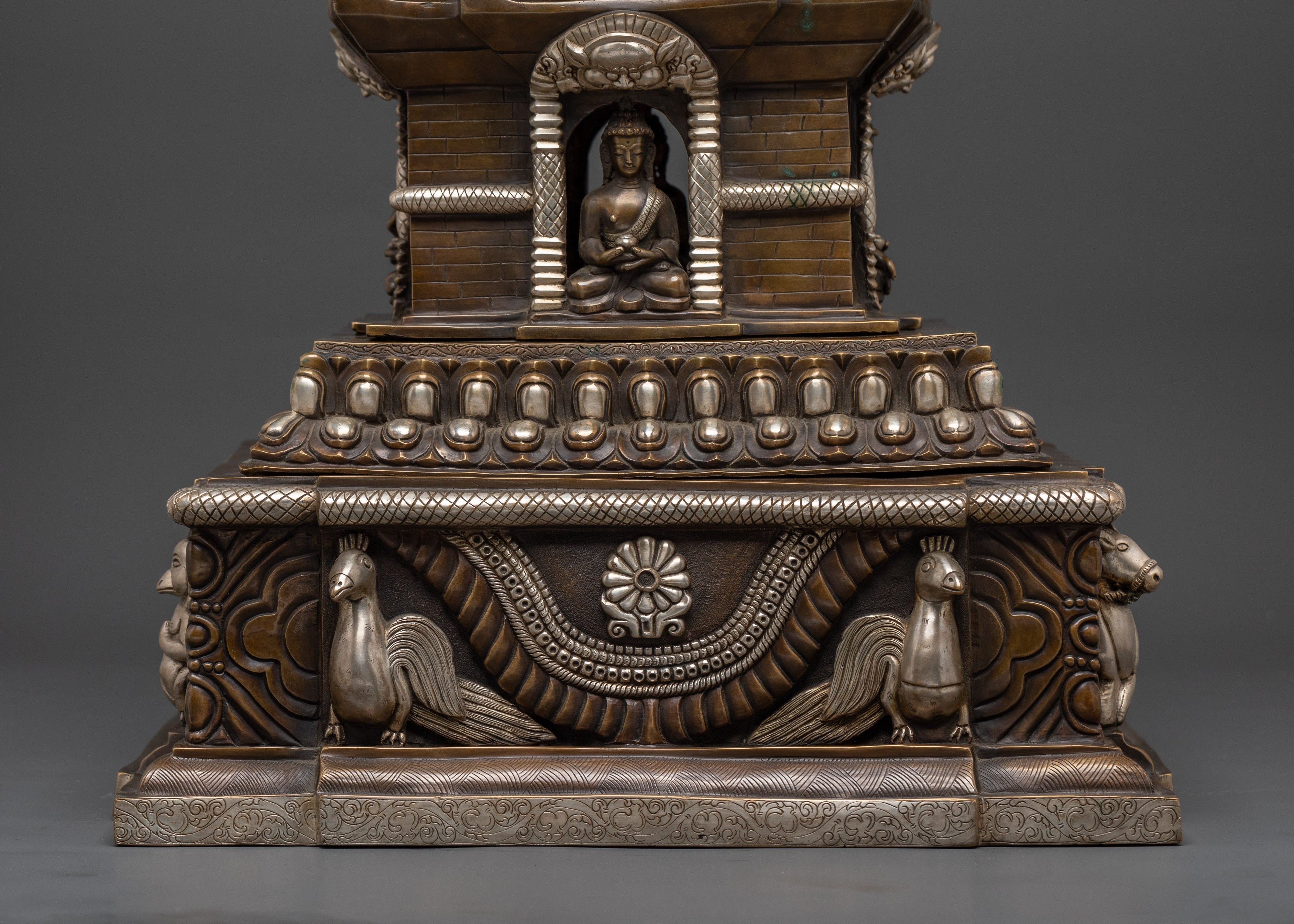 Large Oxidized Copper Stupa | Buddha Statue for Altar