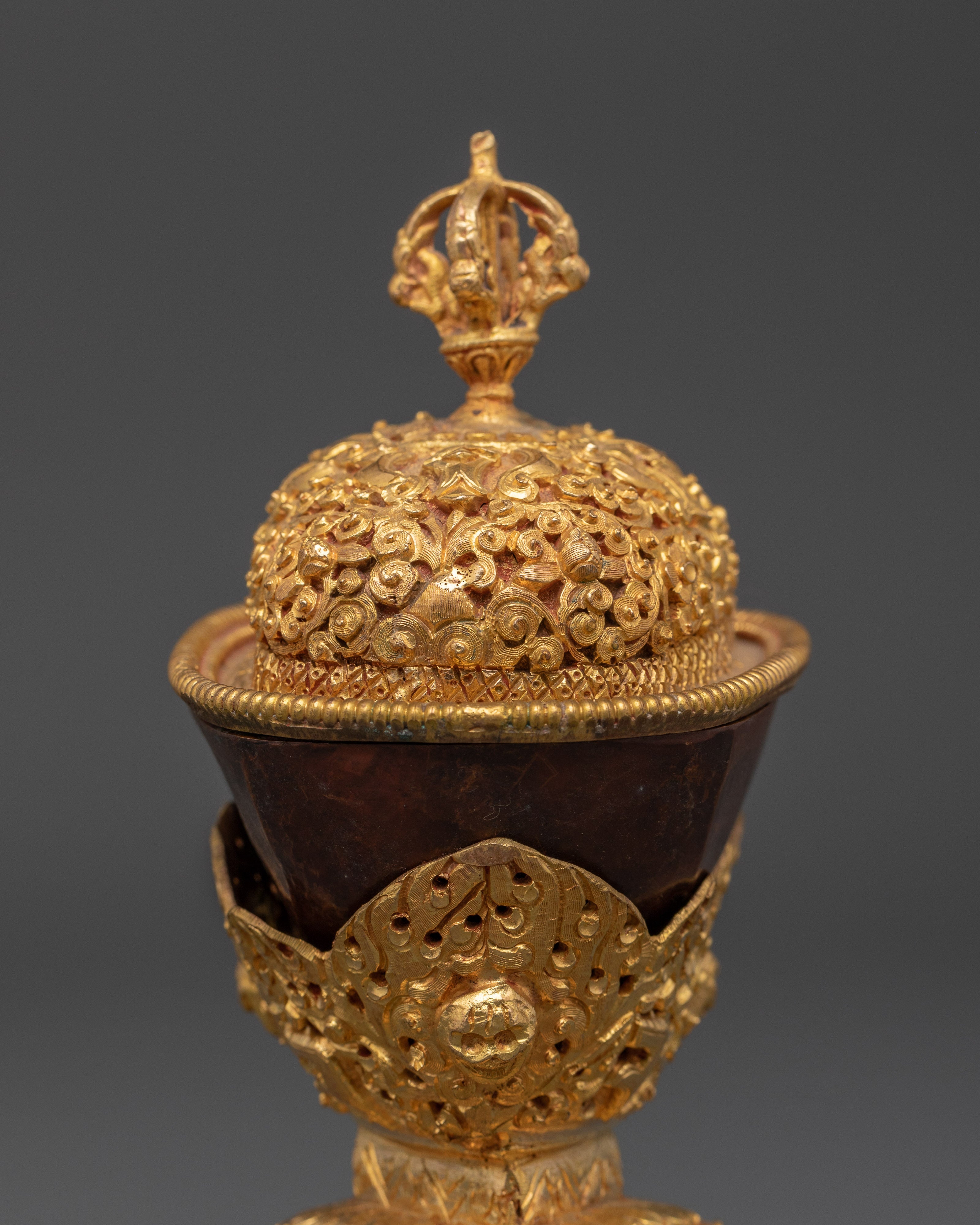 Handcrafted Ritual Kapala Set | Gold Plated Copper with Vajra Lid
