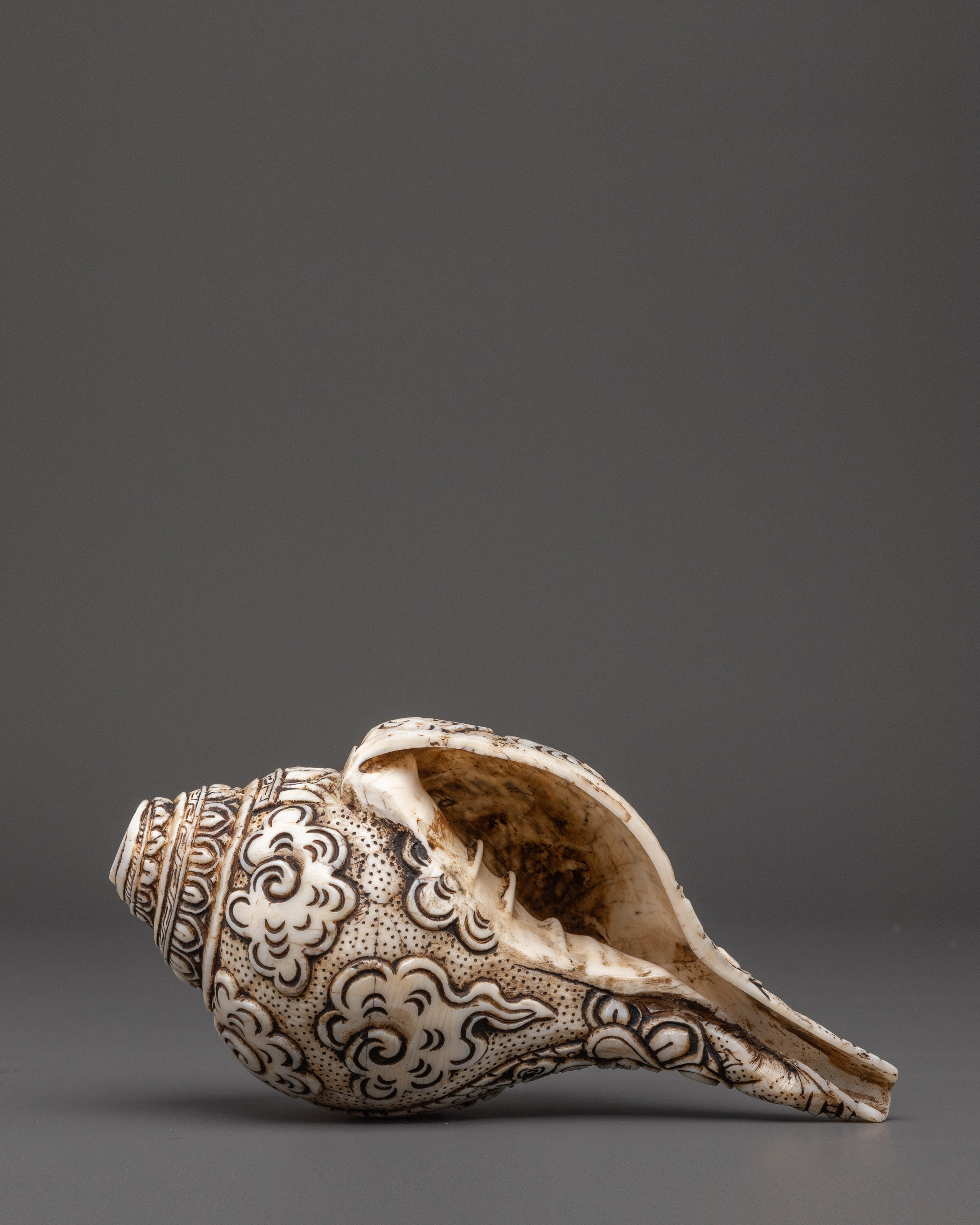 Traditional Kalachakra Engraved Buddhist Conch | Sacred Ritual Conch for Meditation