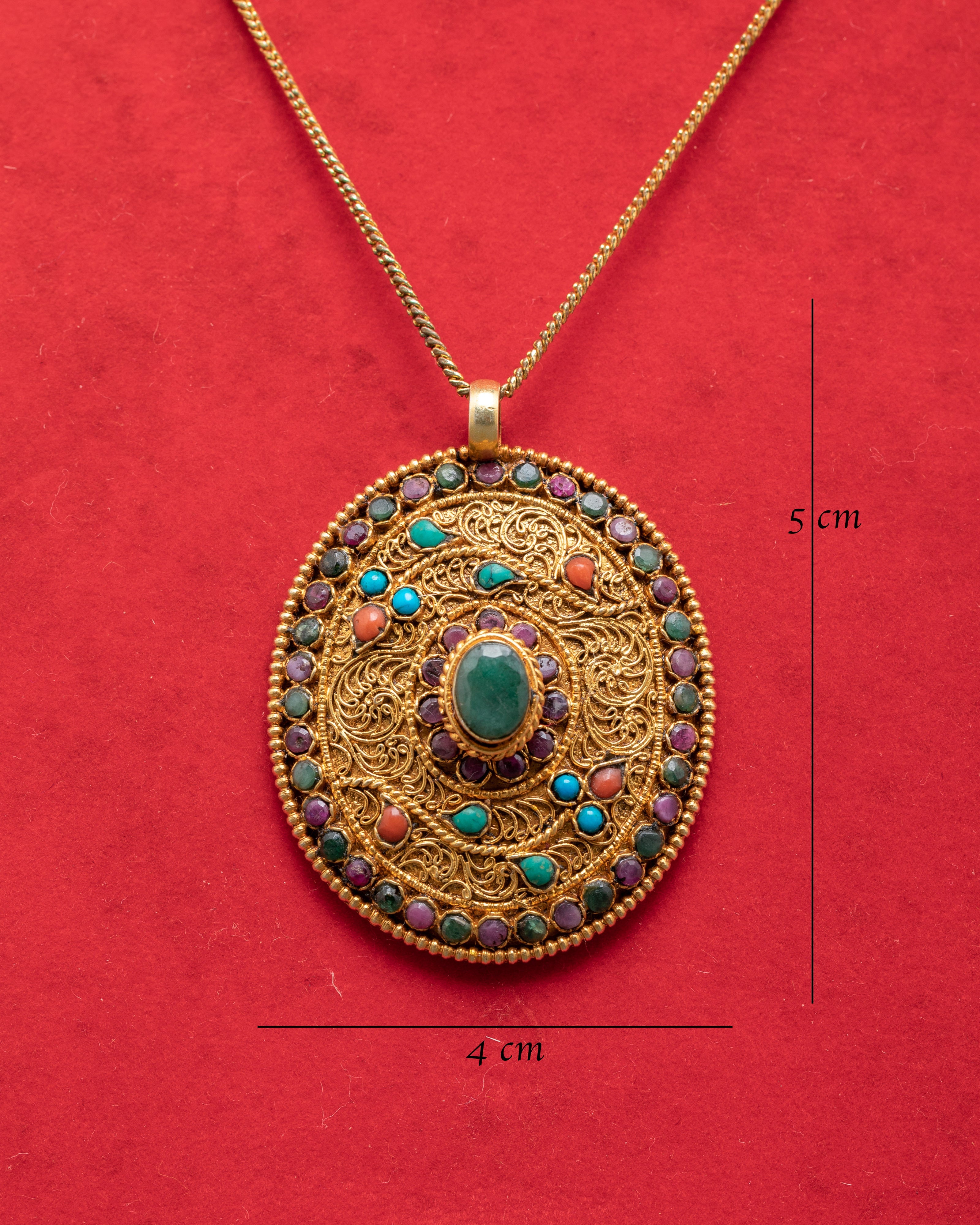 Silver Gold Plated Locket | Panna Stone Locket