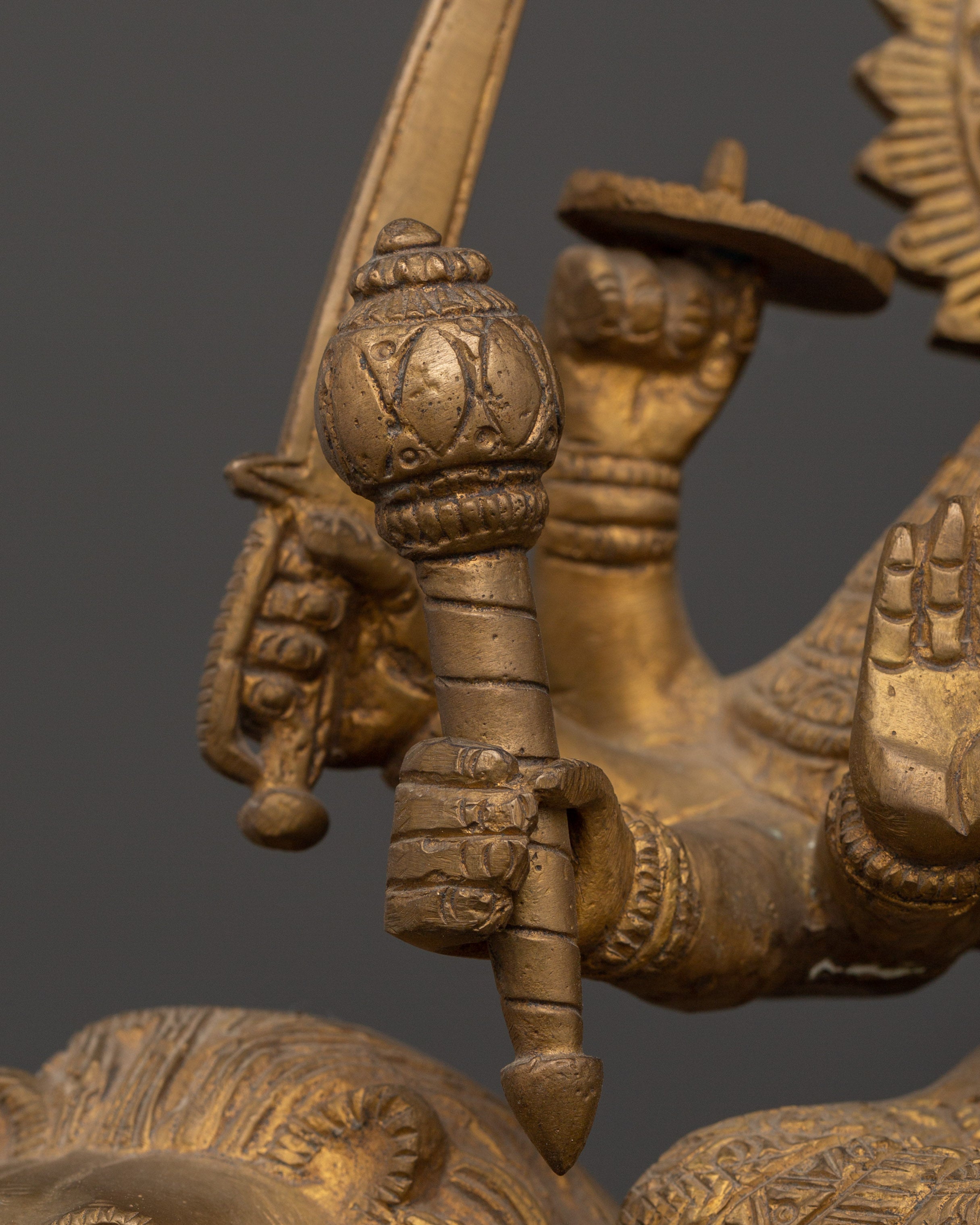 Mighty Goddess Durga Brass Statue | Hindu Deity on Lion