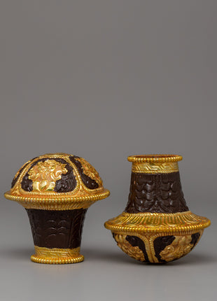 Handcrafted Traditional Brocade Thangka Stick Cap | Tibetan Buddhist Ritual Accessory