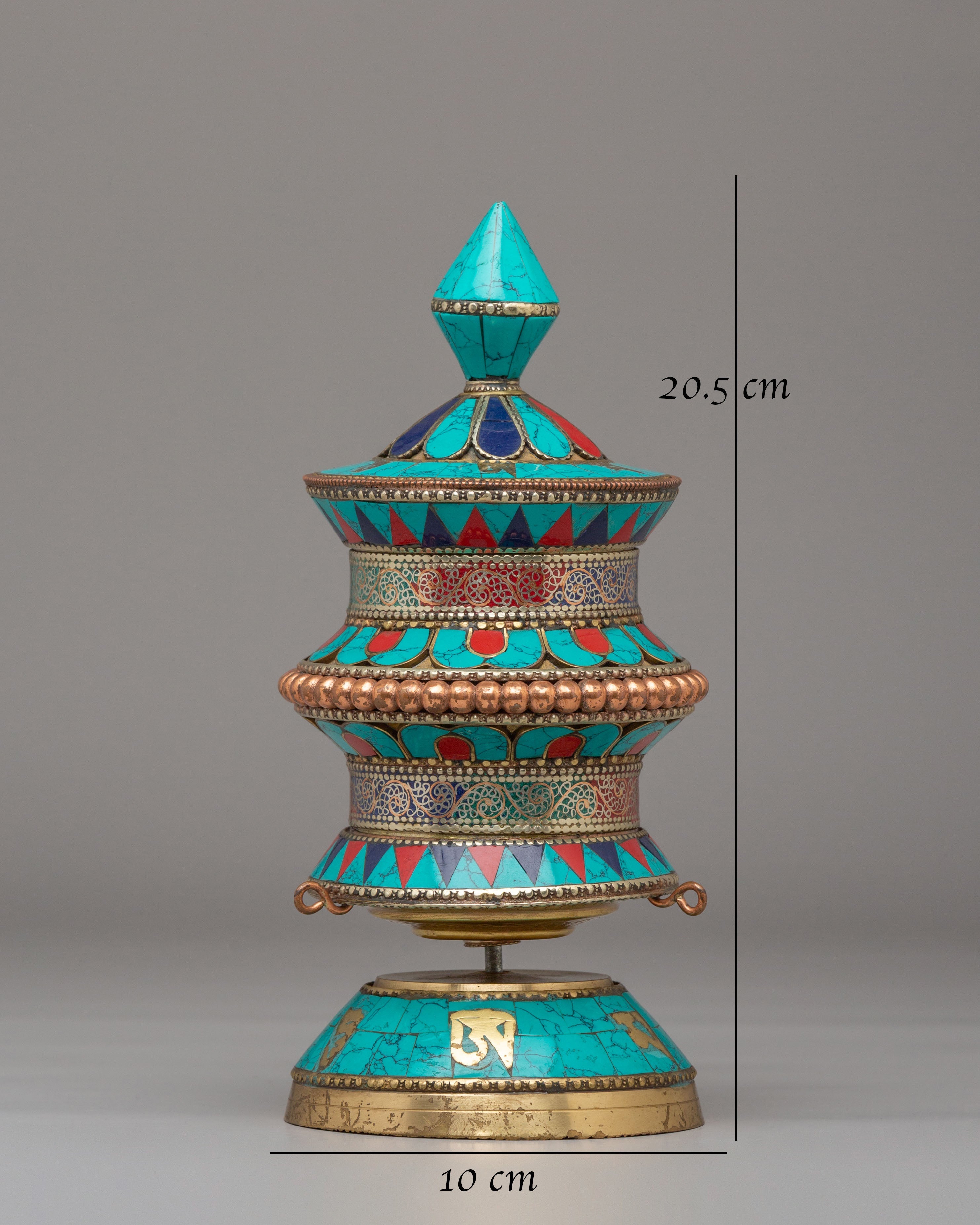 Handmade Tibetan Ritual Prayer Wheel | Copper Body with Gemstones