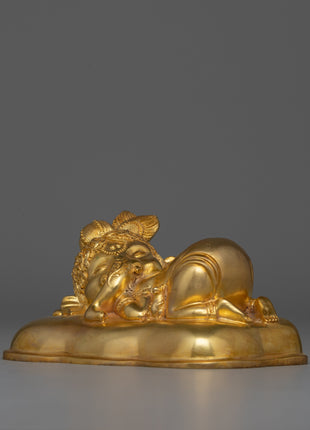 Elegant Gold-Plated Ganesha Statue | Sleeping Ganesh Sculpture