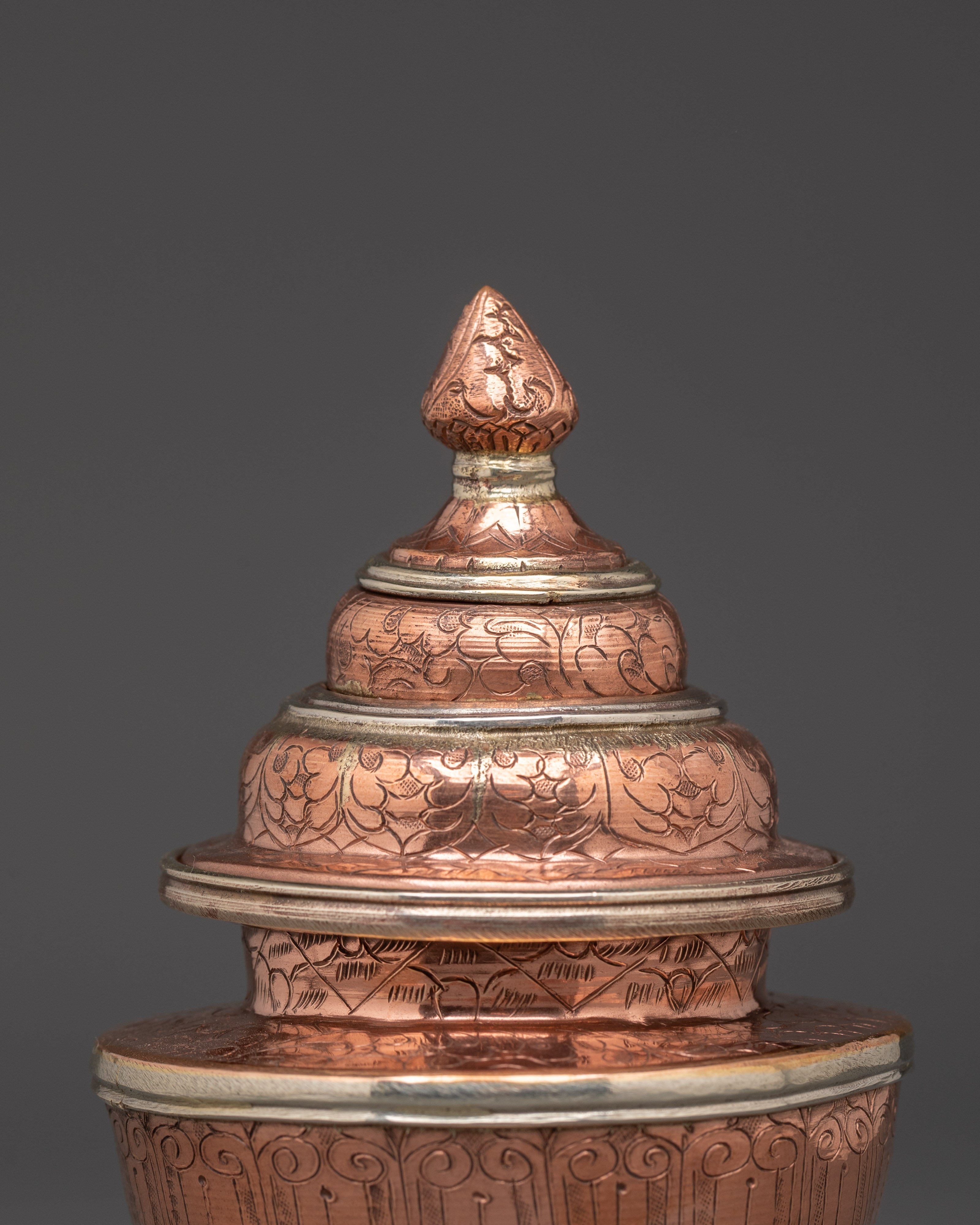 Tibetan Rice Vessel | Handmade Copper Ritual Pot with White Metal Lid