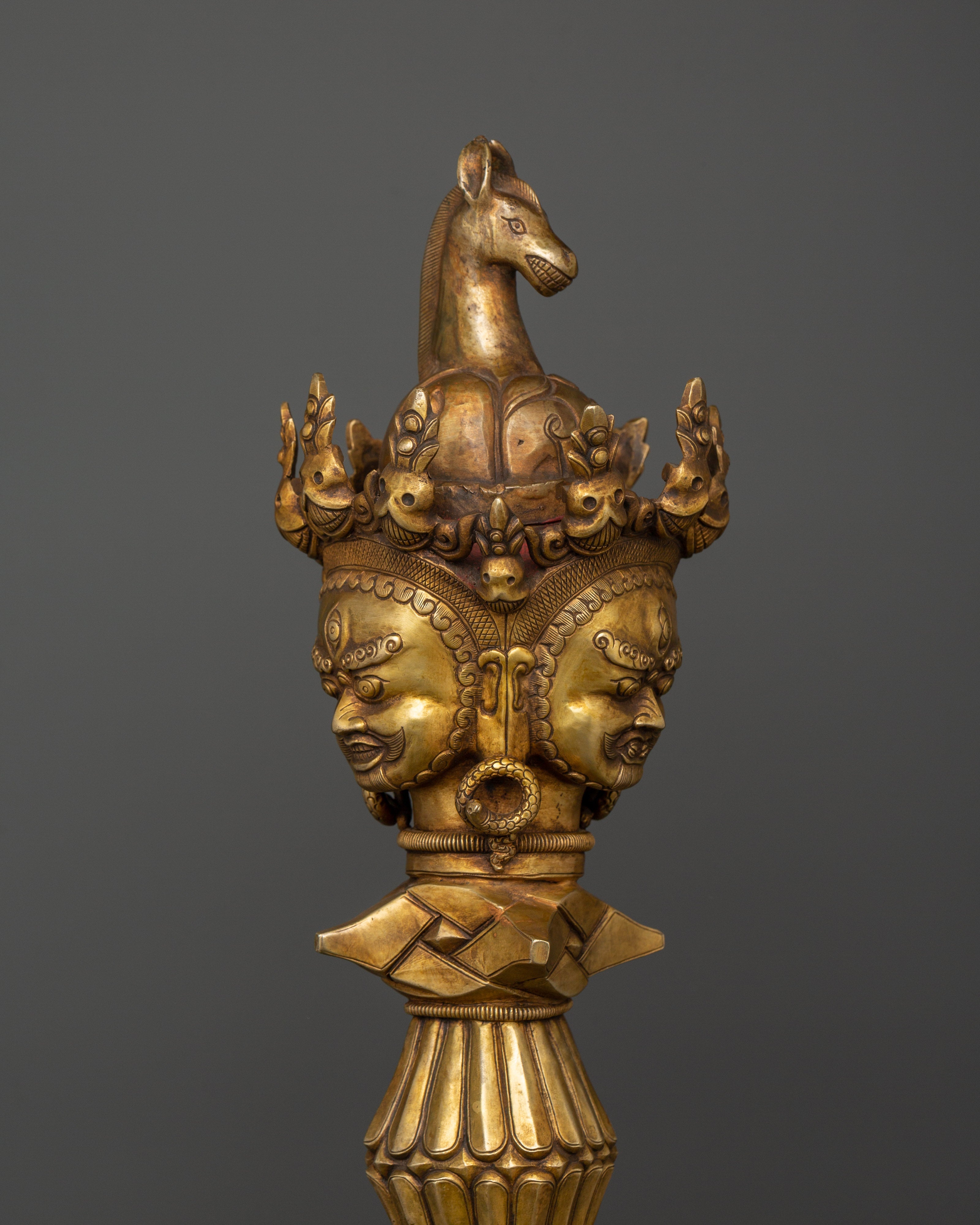 Three-Faced Phurba Dagger | Tibetan Gold Plated Phurba for Rituals