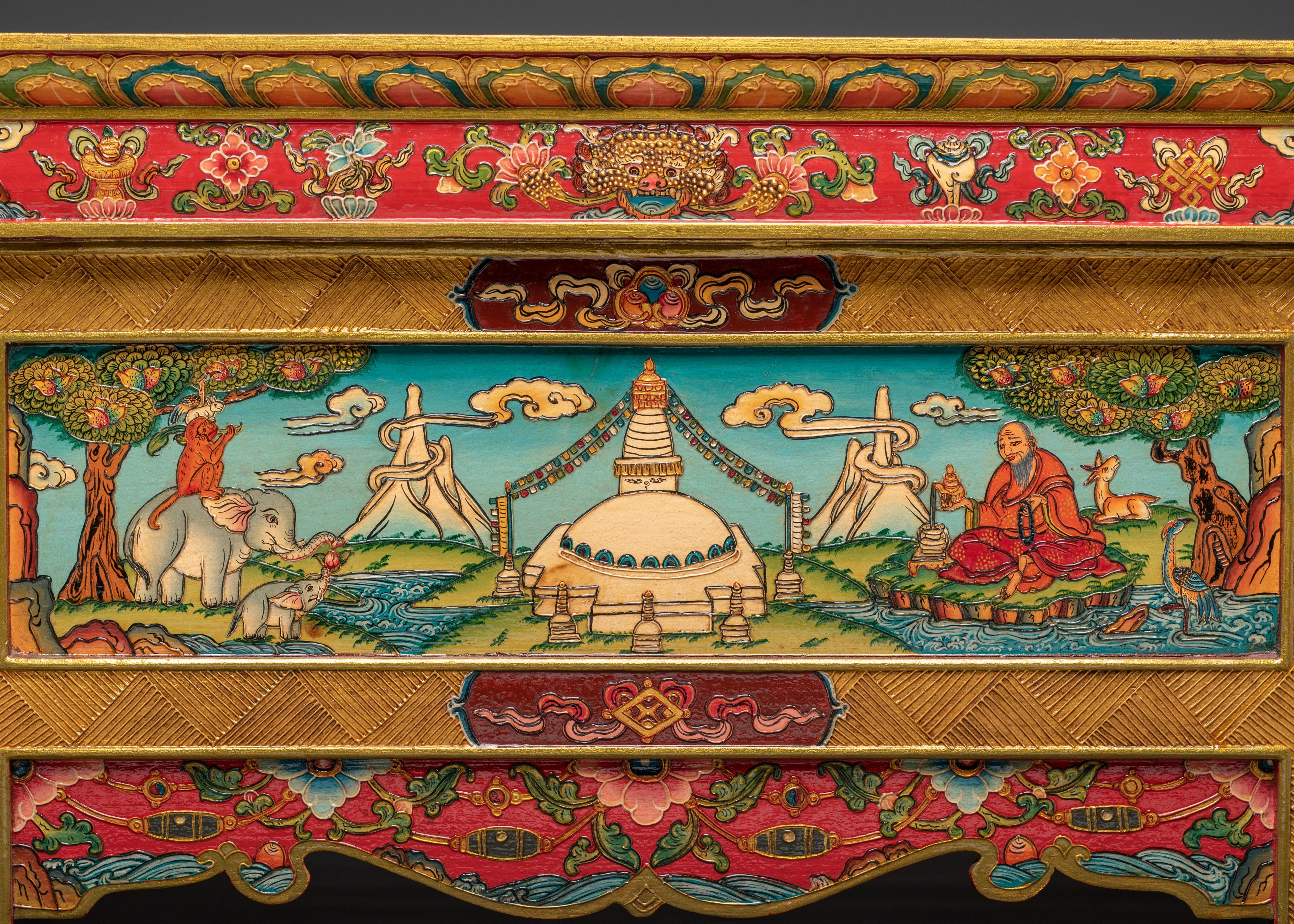 Handcrafted Tibetan Folding Table | Painted Buddhist Art Table