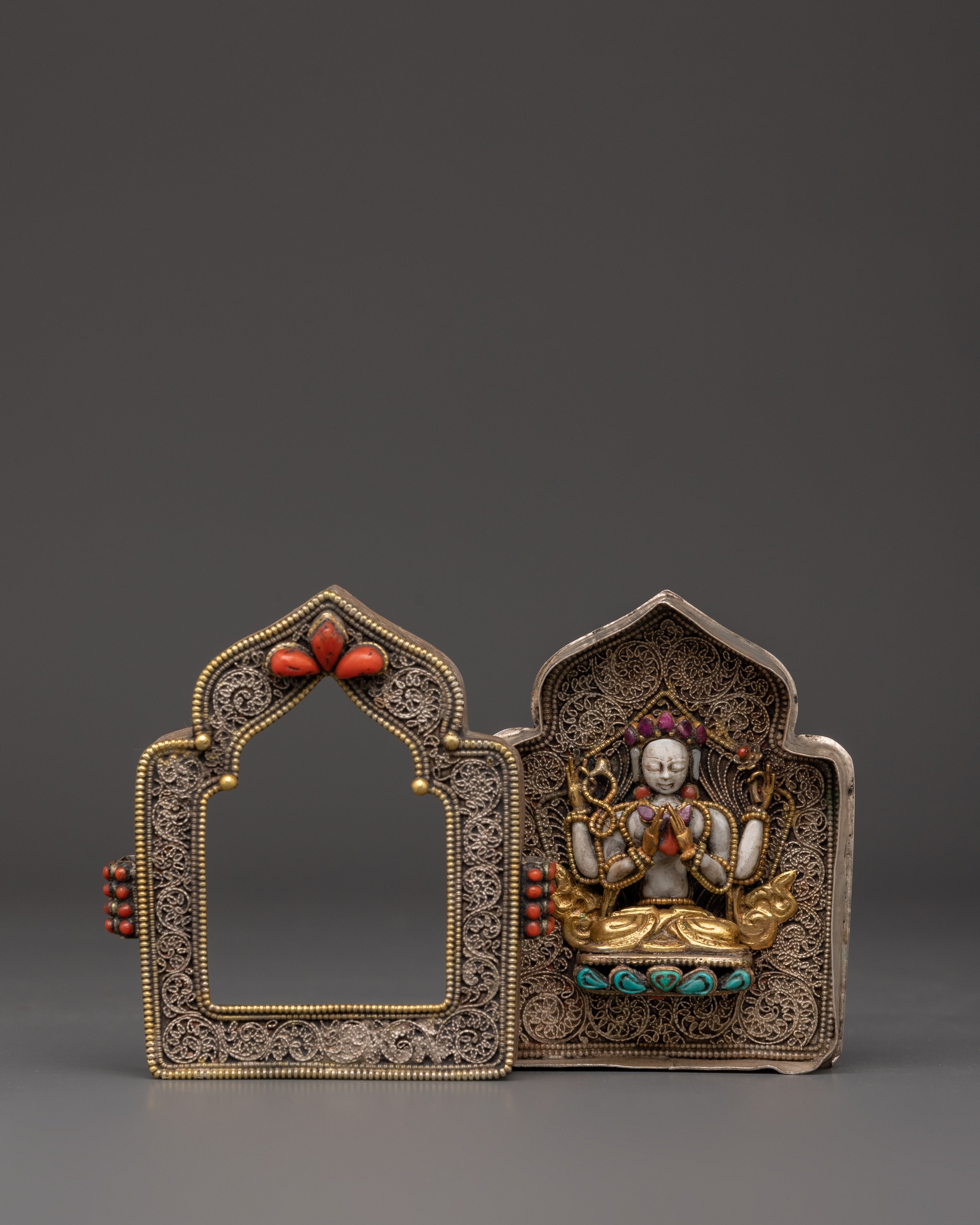 Silver Gold-Plated Ghau Box | Spiritual Shrine Artifact