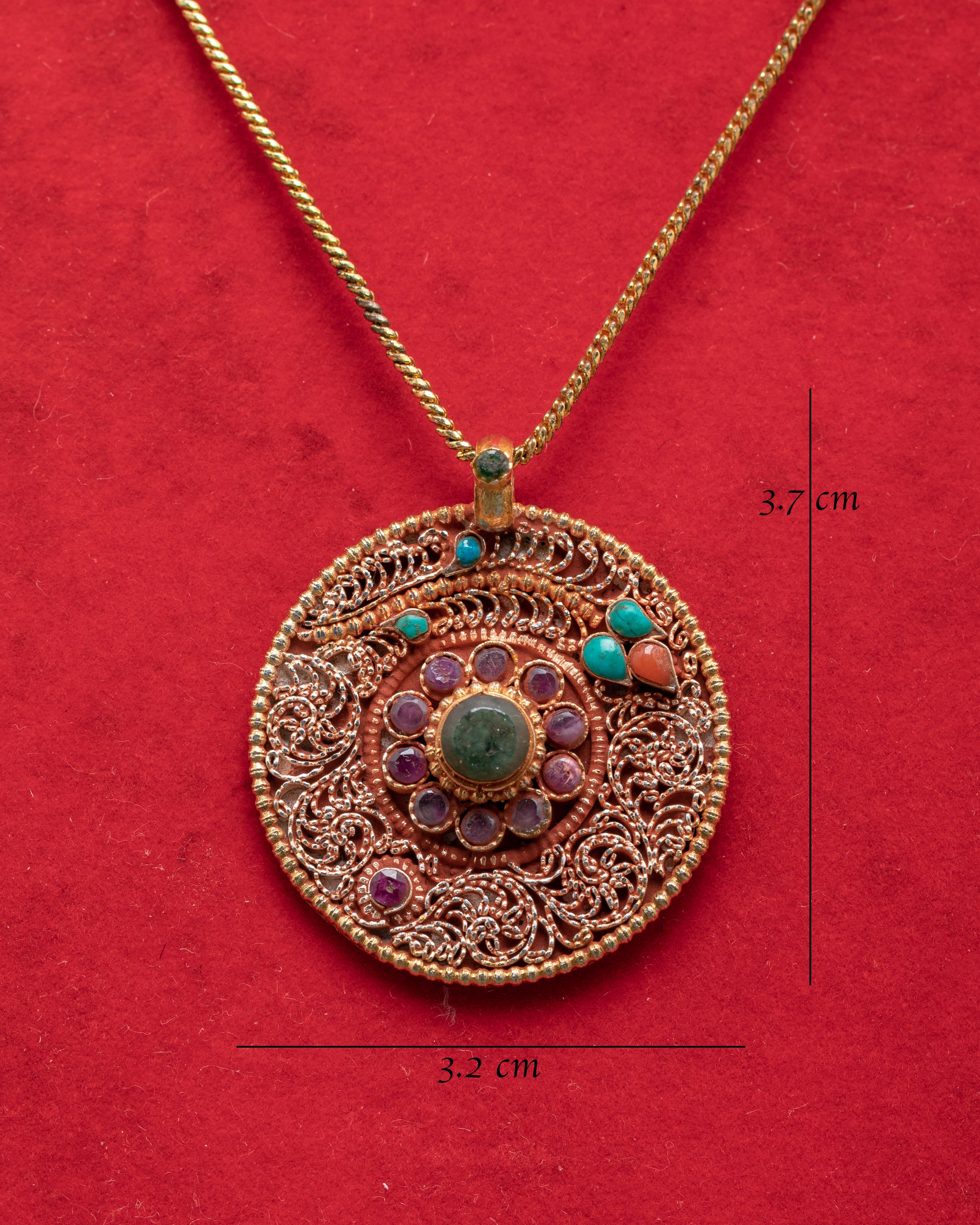 Handmade Silver & Gold Flower Locket | Coral, Ruby & Turquoise Jewelry